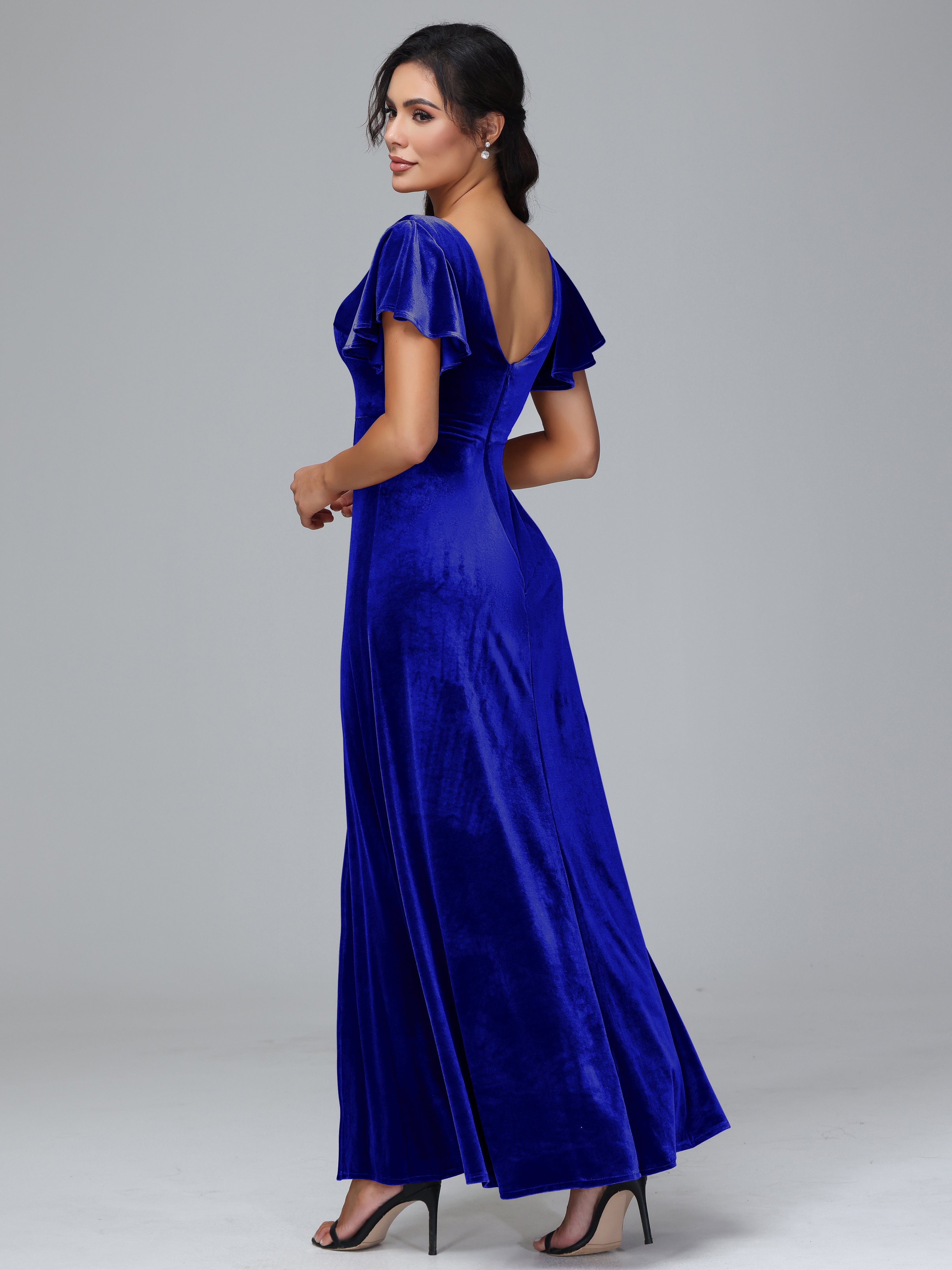 Short Sleeves Velvet Mother of the  Groom Dress With Slit