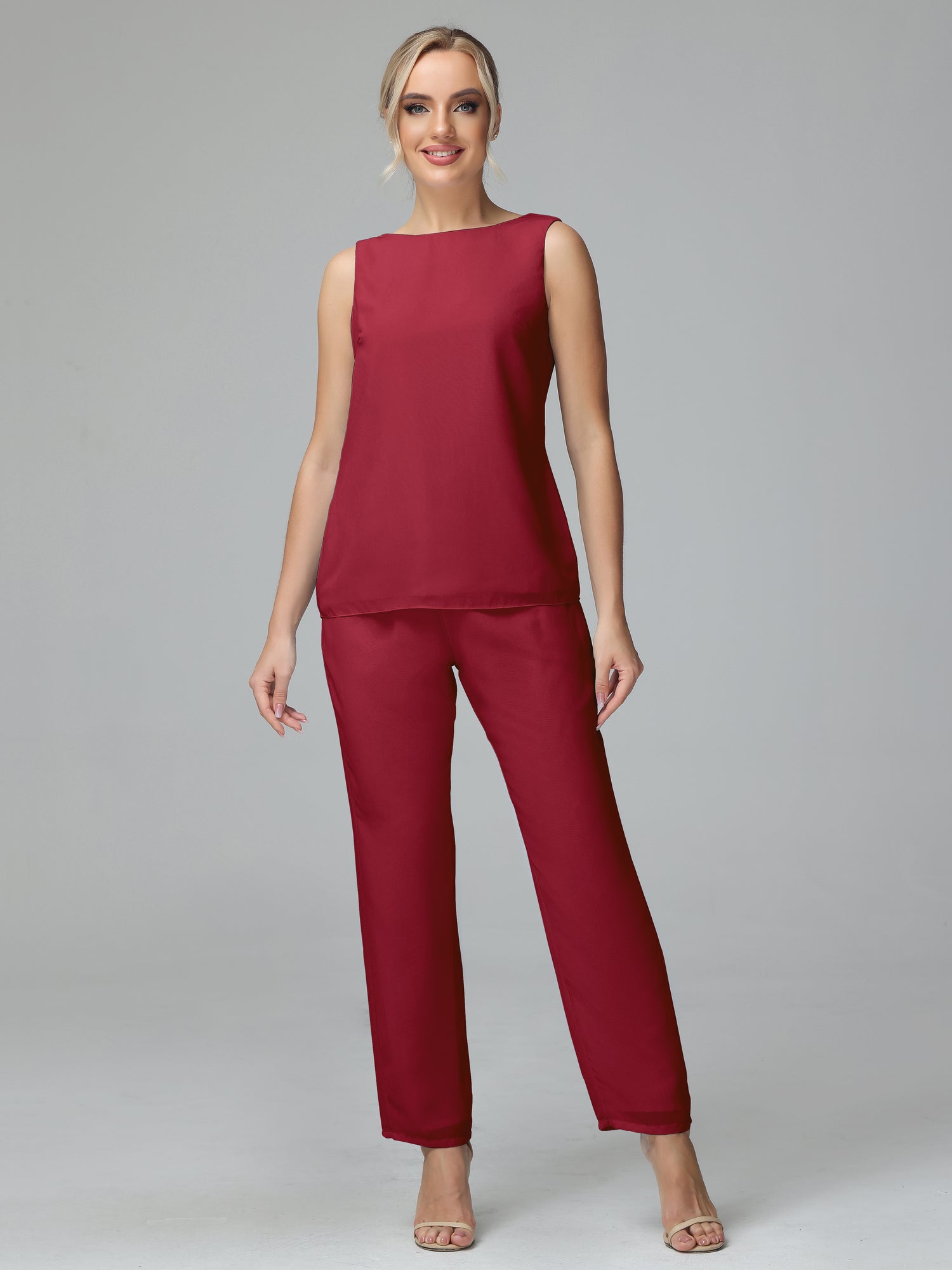 Simple 3 Pieces Chiffon Mother Of The Bride Dress Pants Suits