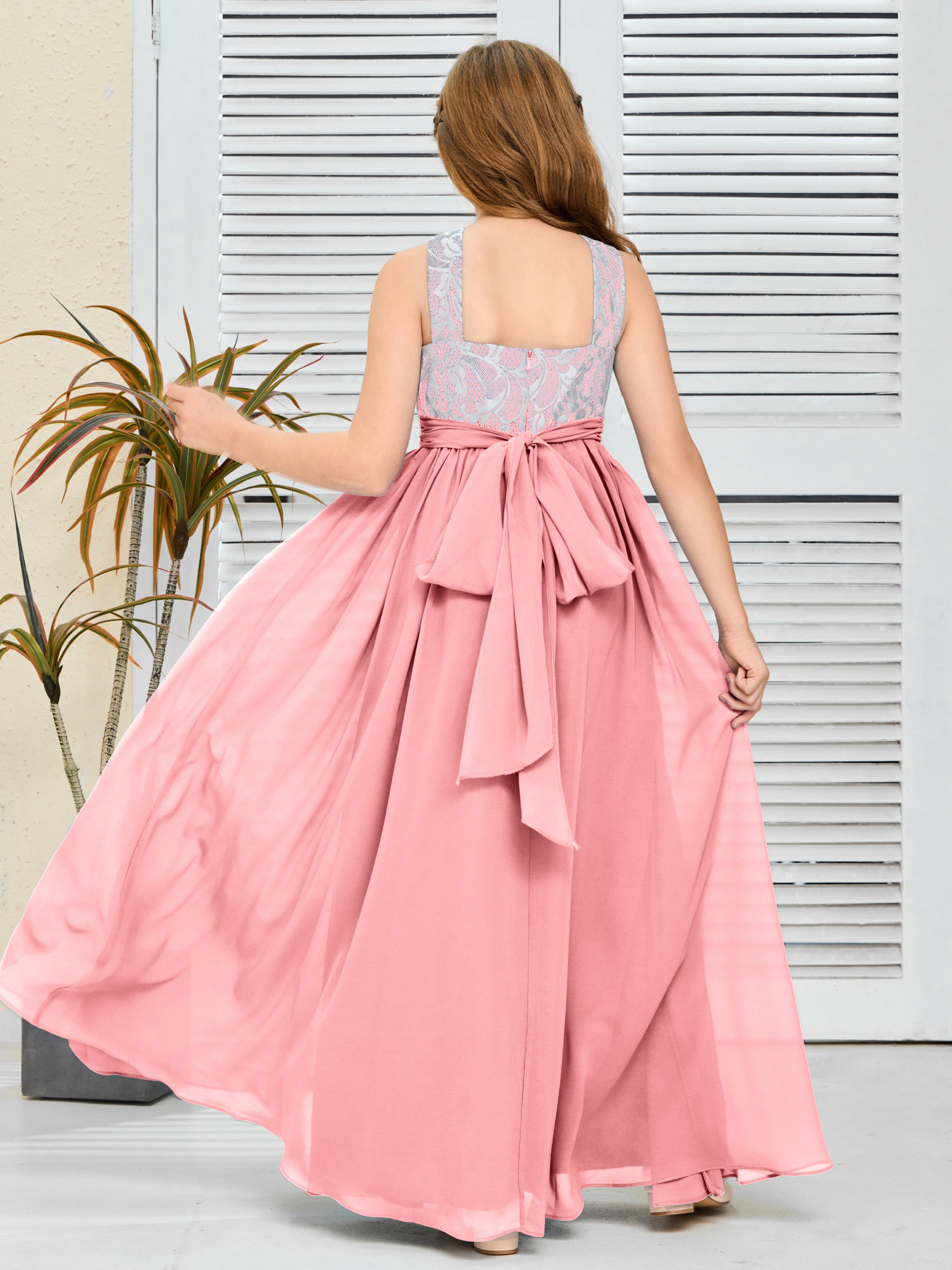 Sleeveless A Line Chiffon Lace Junior Bridesmaid Dress