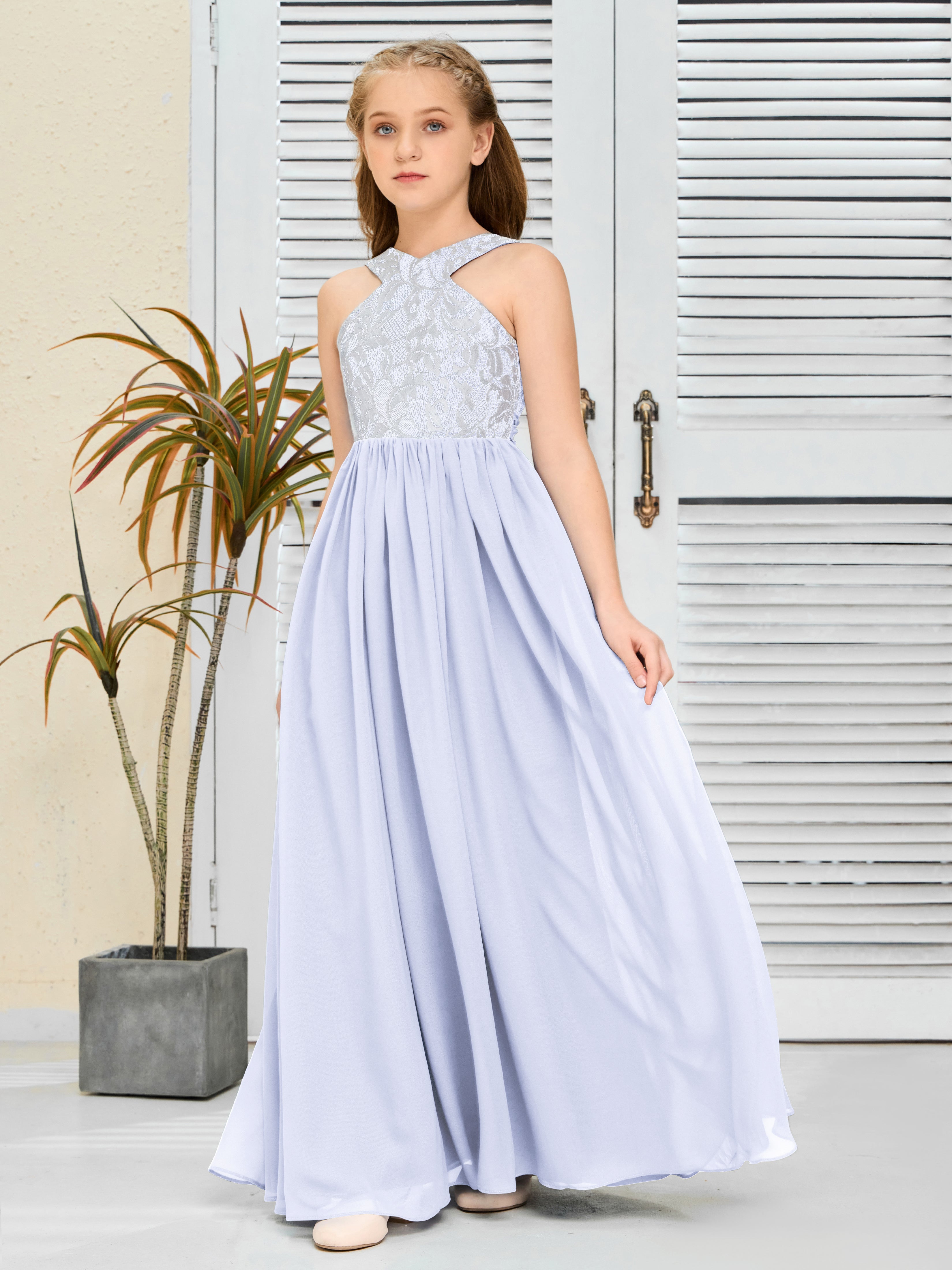 Sleeveless A Line Chiffon Lace Junior Bridesmaid Dress