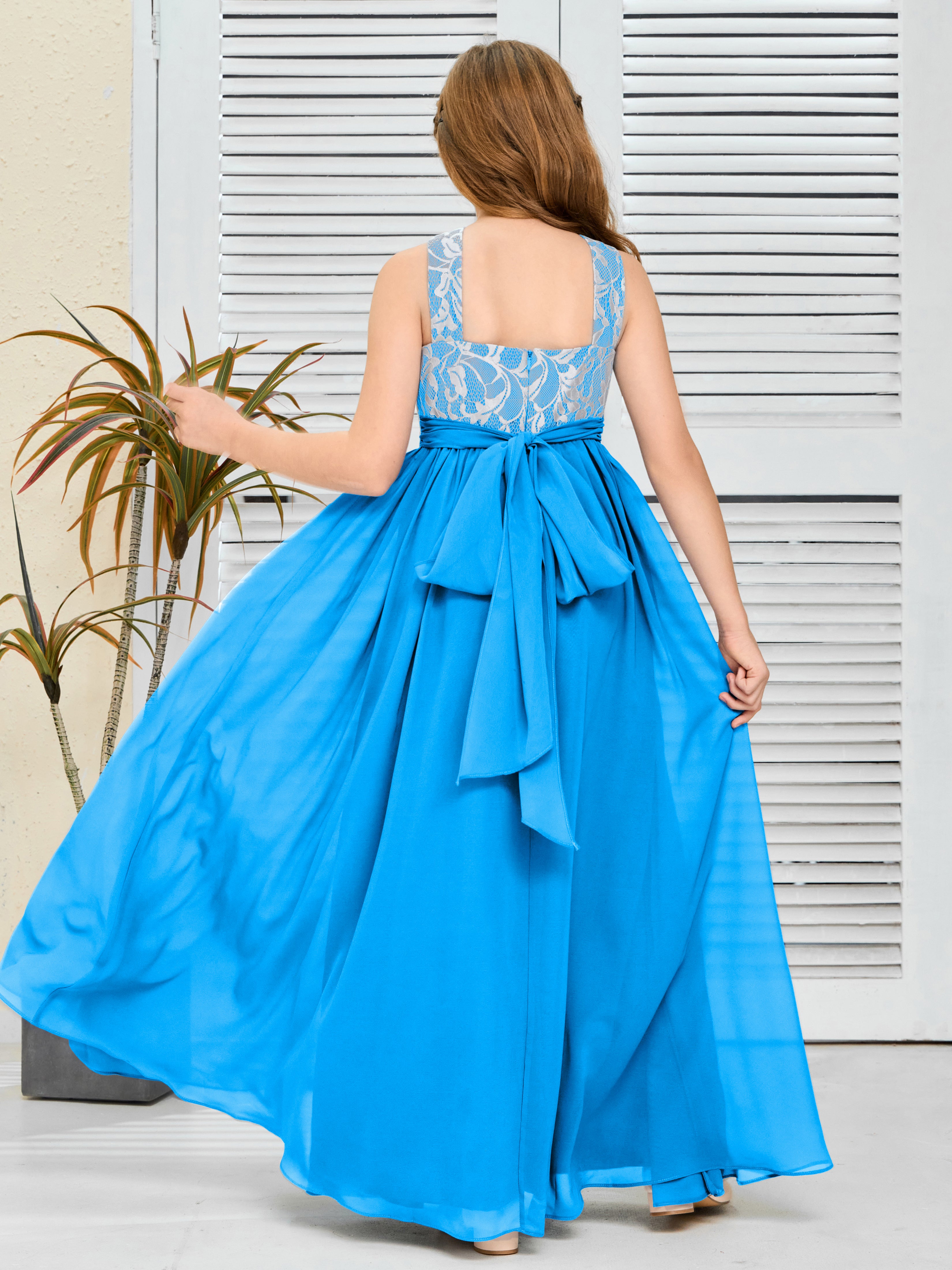 Sleeveless A Line Chiffon Lace Junior Bridesmaid Dress