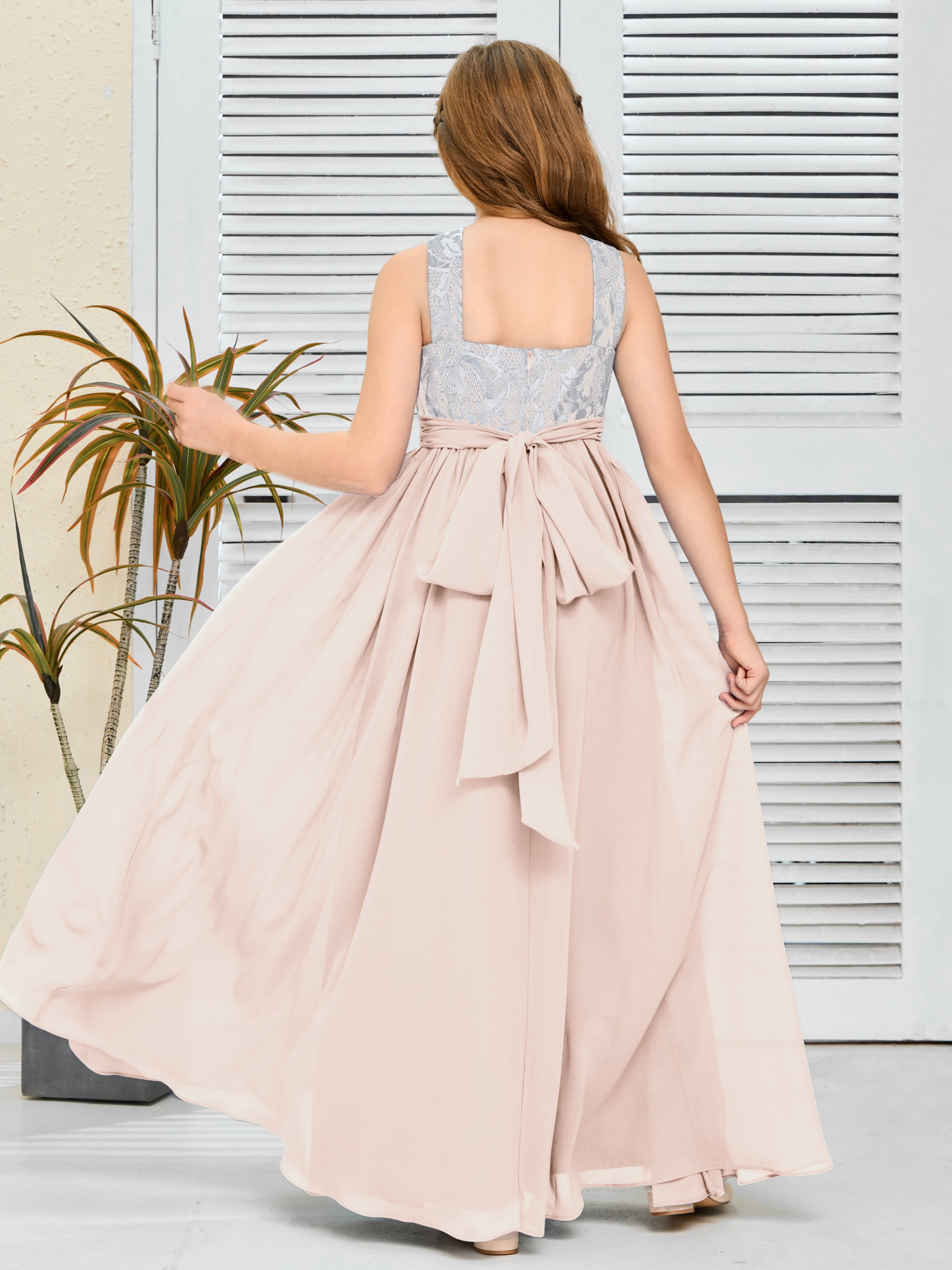 Sleeveless A Line Chiffon Lace Junior Bridesmaid Dress