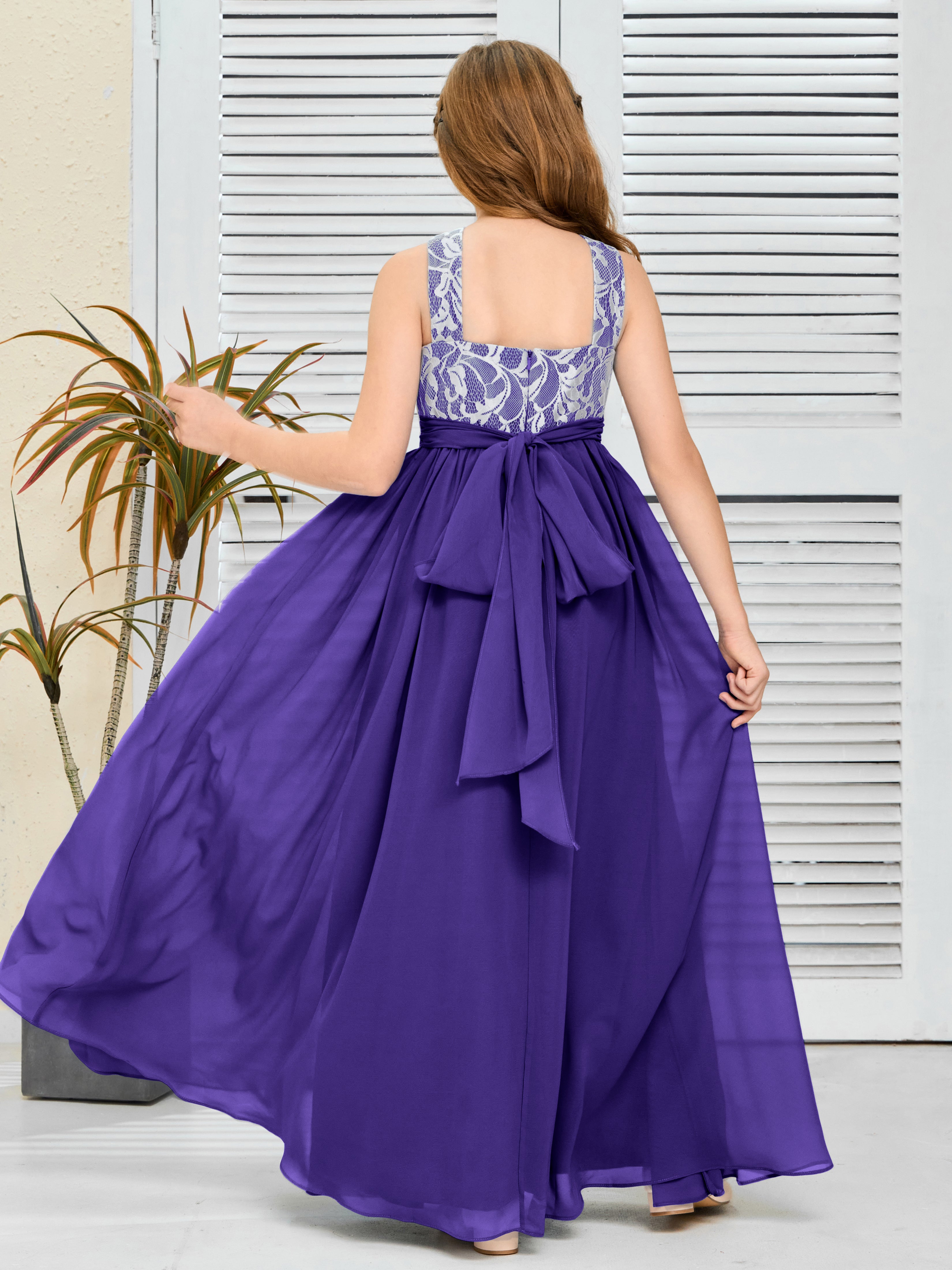 Sleeveless A Line Chiffon Lace Junior Bridesmaid Dress