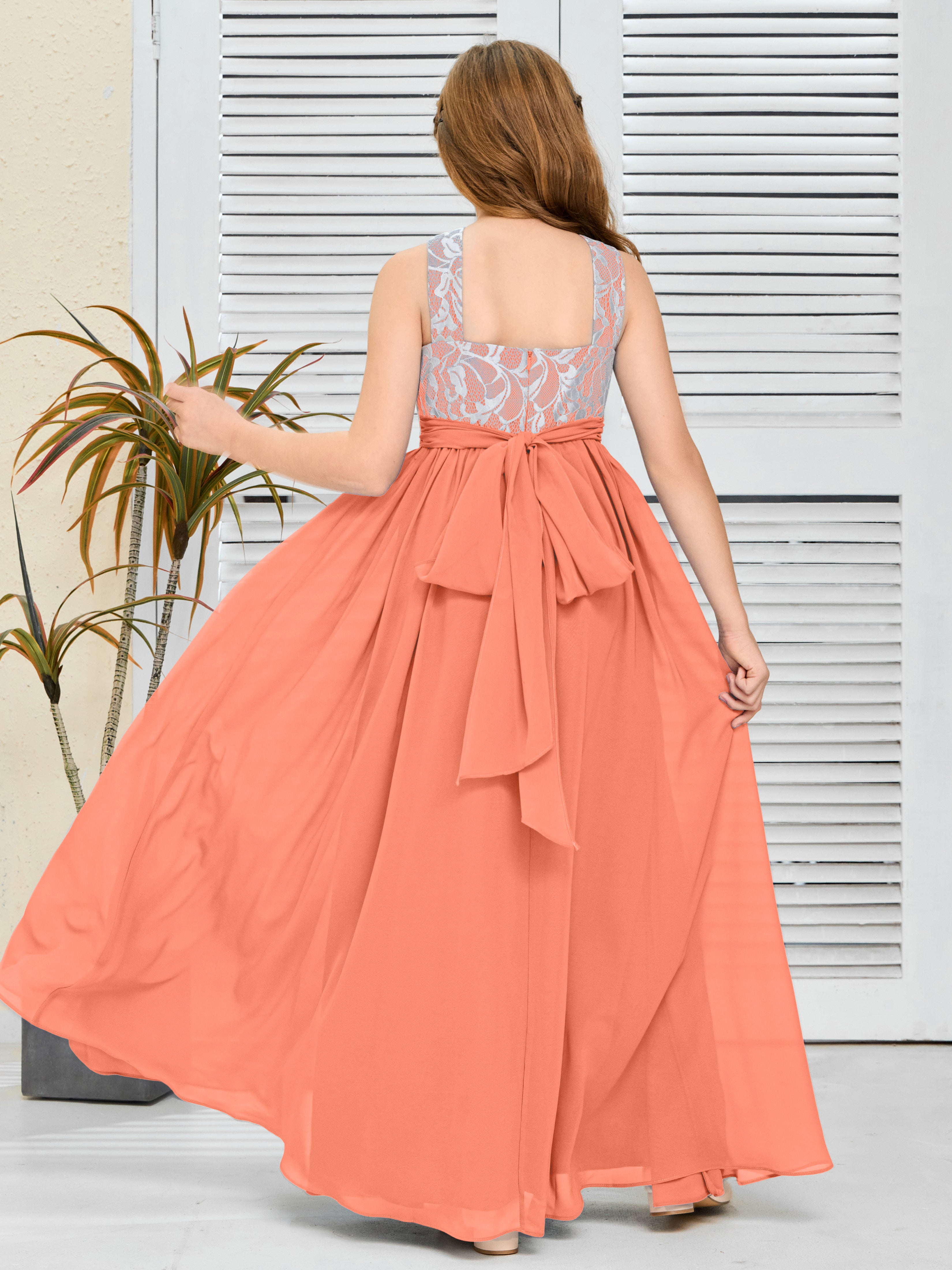 Sleeveless A Line Chiffon Lace Junior Bridesmaid Dress