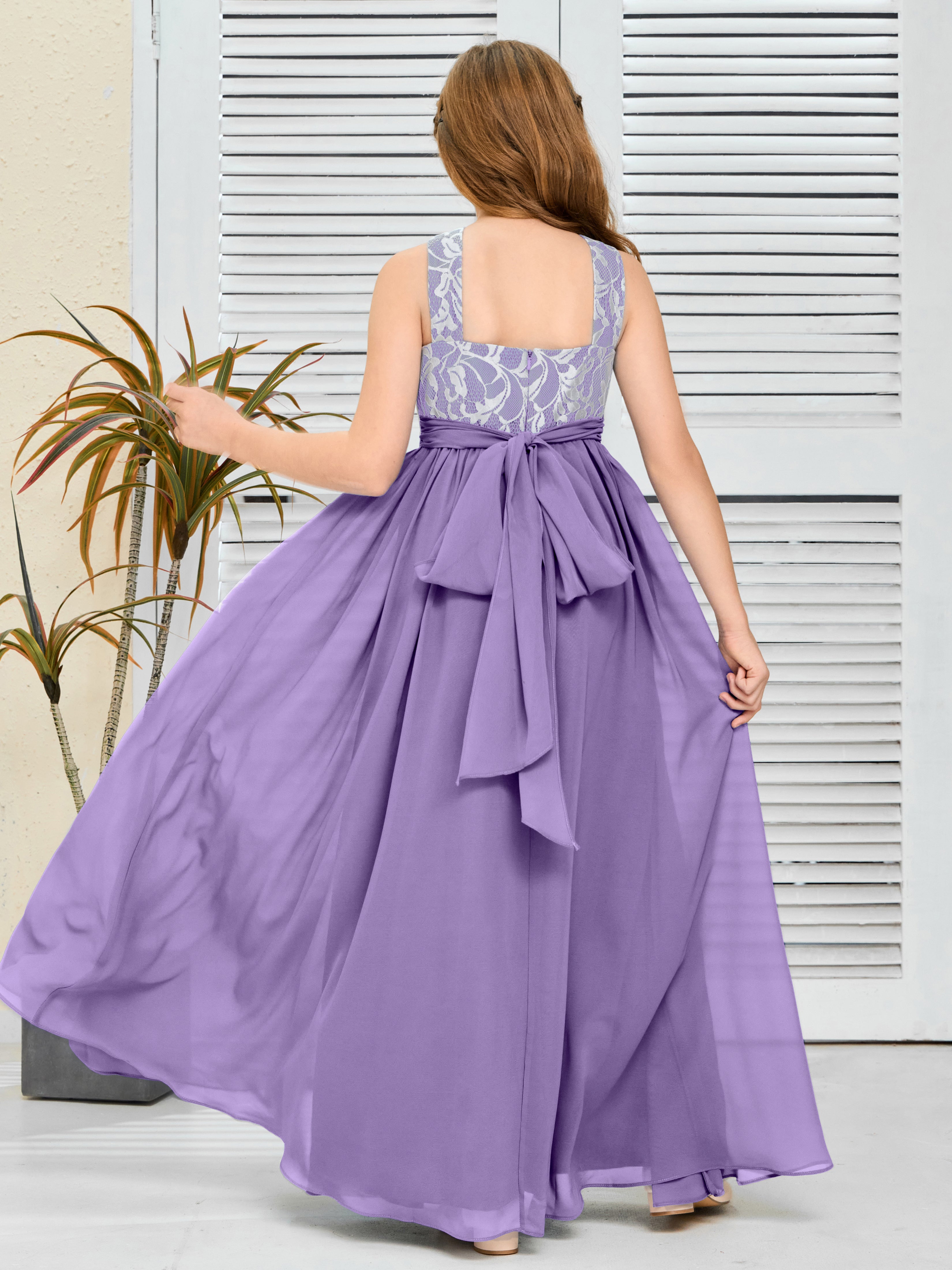 Sleeveless A Line Chiffon Lace Junior Bridesmaid Dress