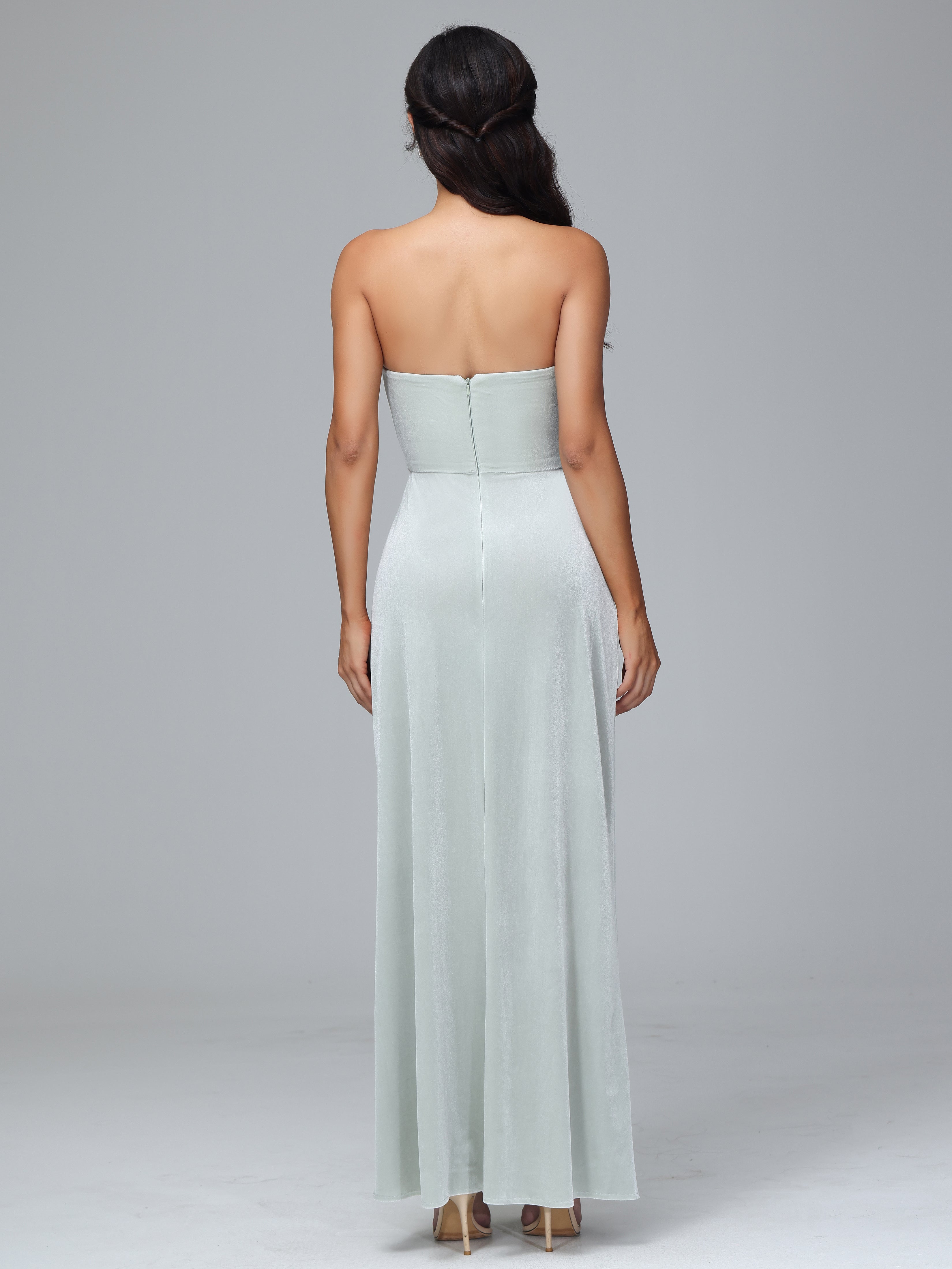 Strapless Velvet Bridesmaid Dress With Slit