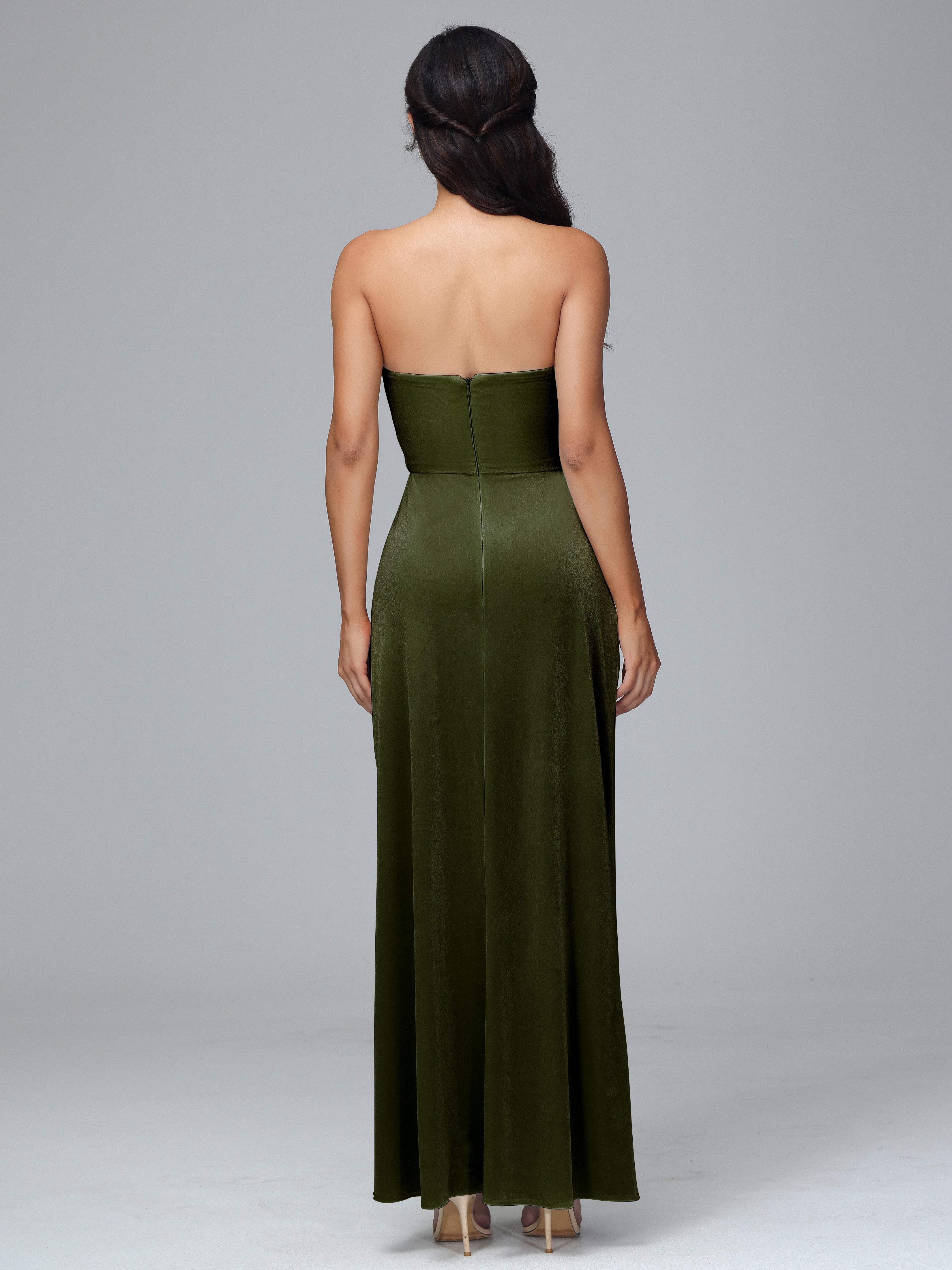 Strapless Velvet Bridesmaid Dress With Slit