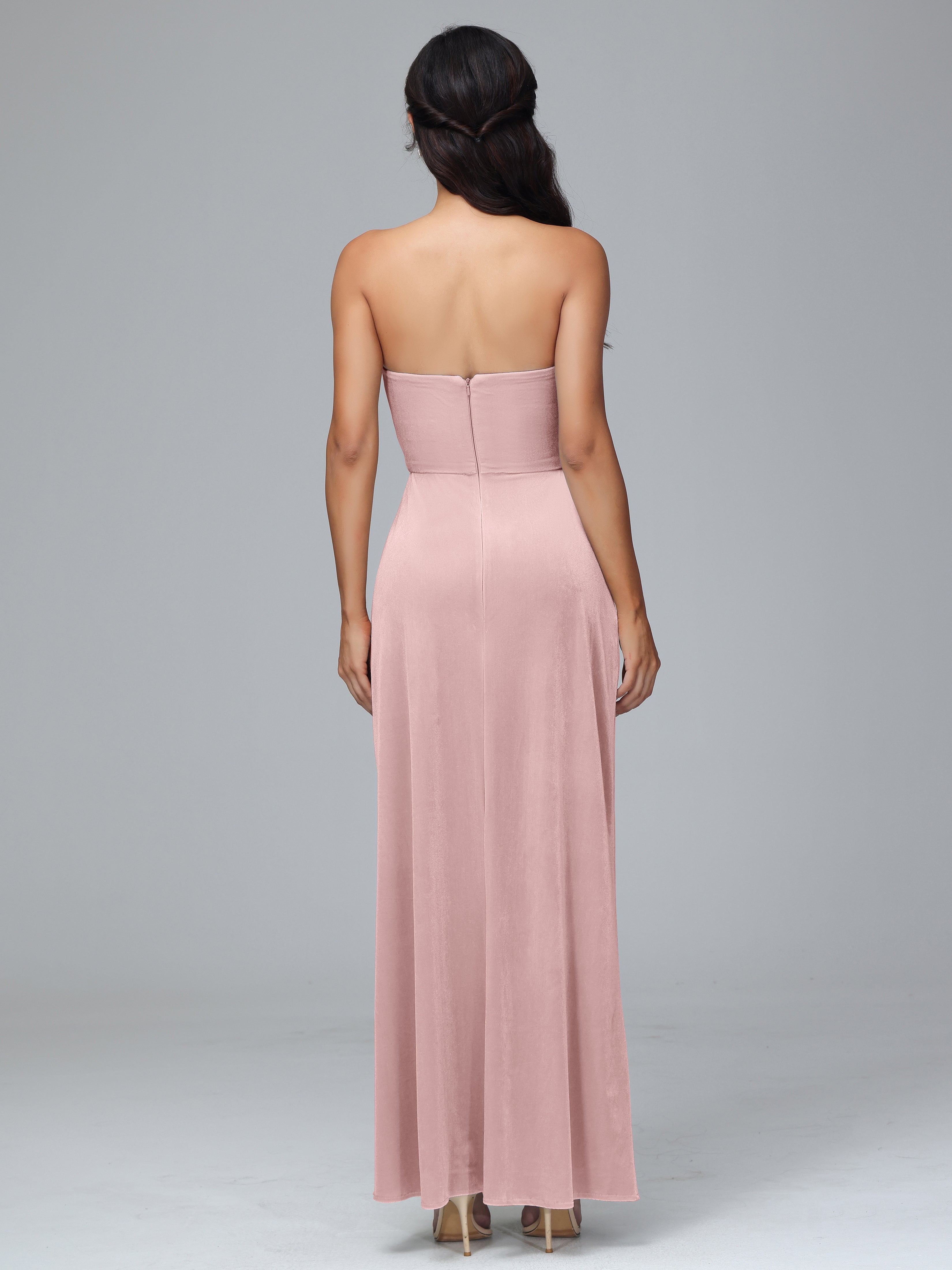 Strapless Plus Size Velvet Bridesmaid Dress With Slit