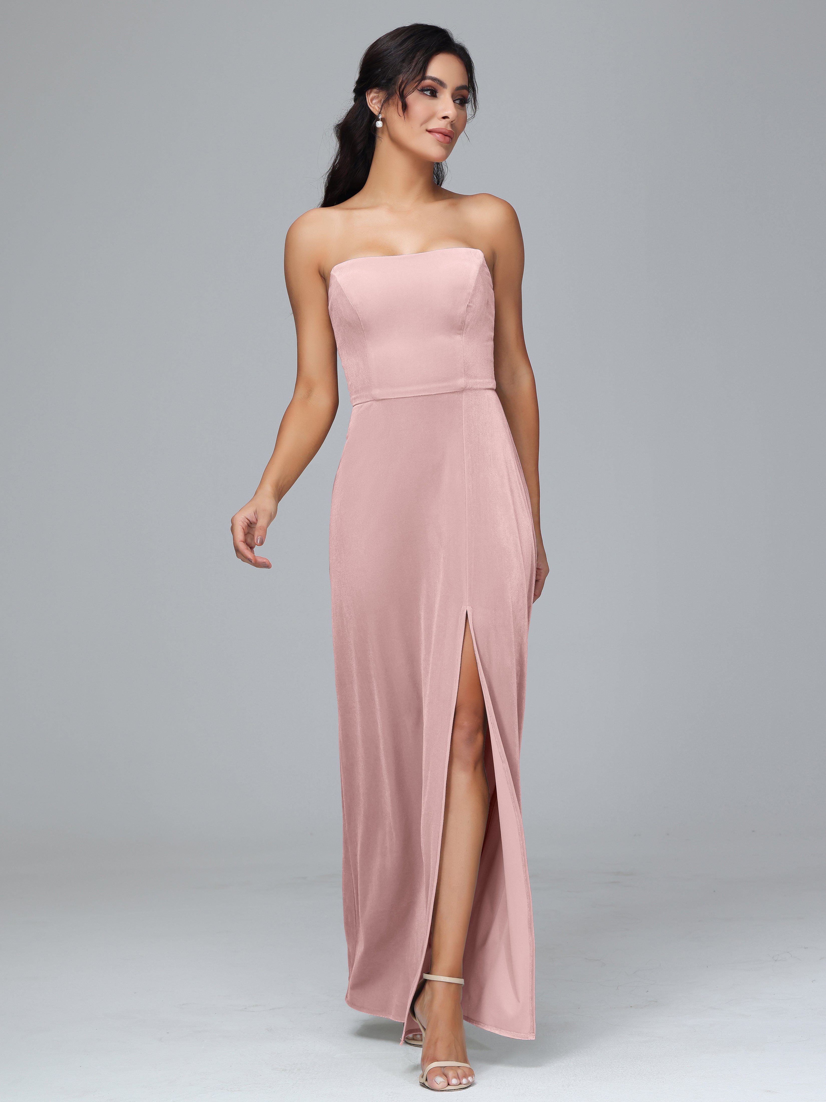 Strapless Velvet Bridesmaid Dress With Slit