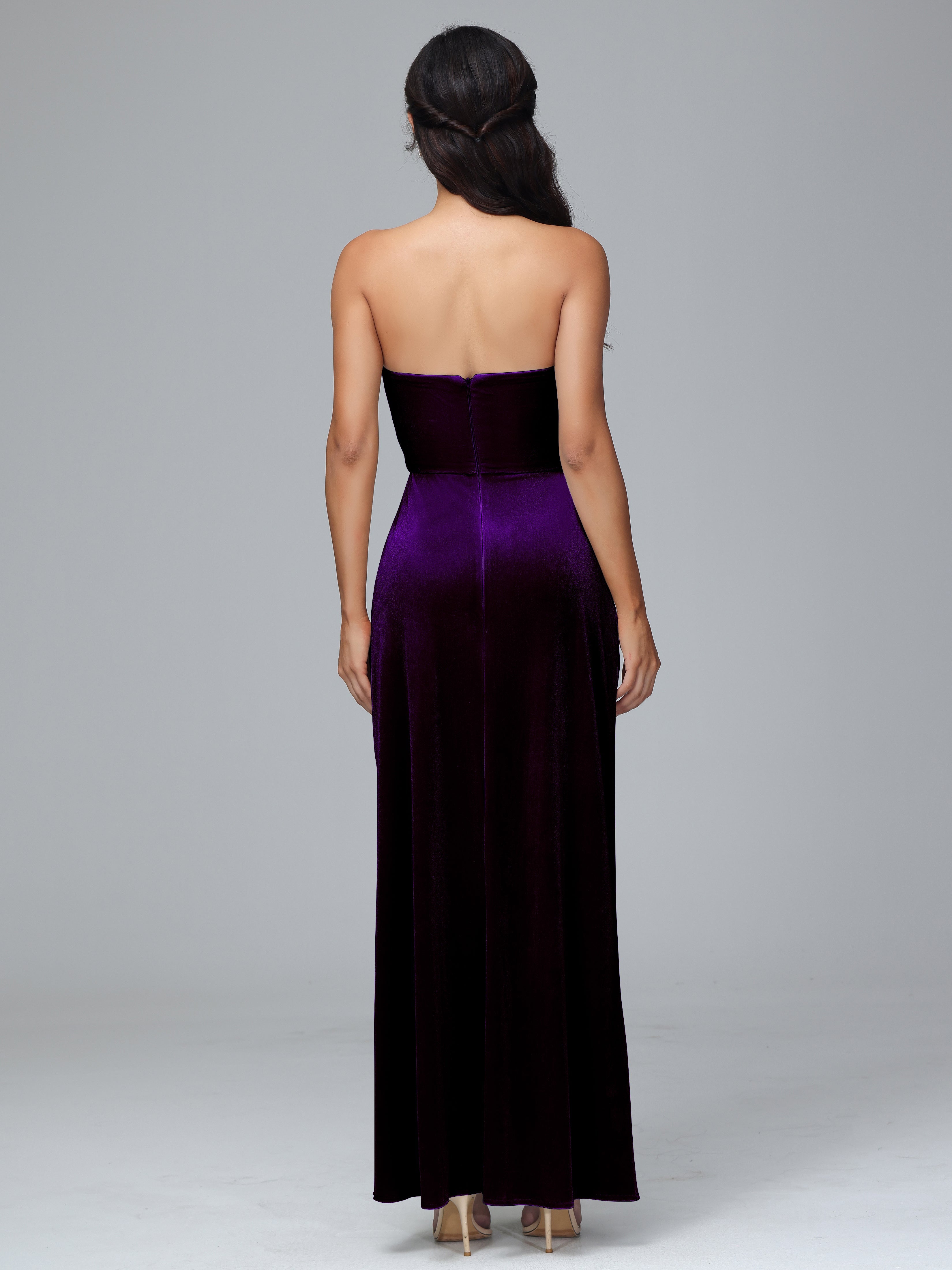 Strapless Plus Size Velvet Bridesmaid Dress With Slit