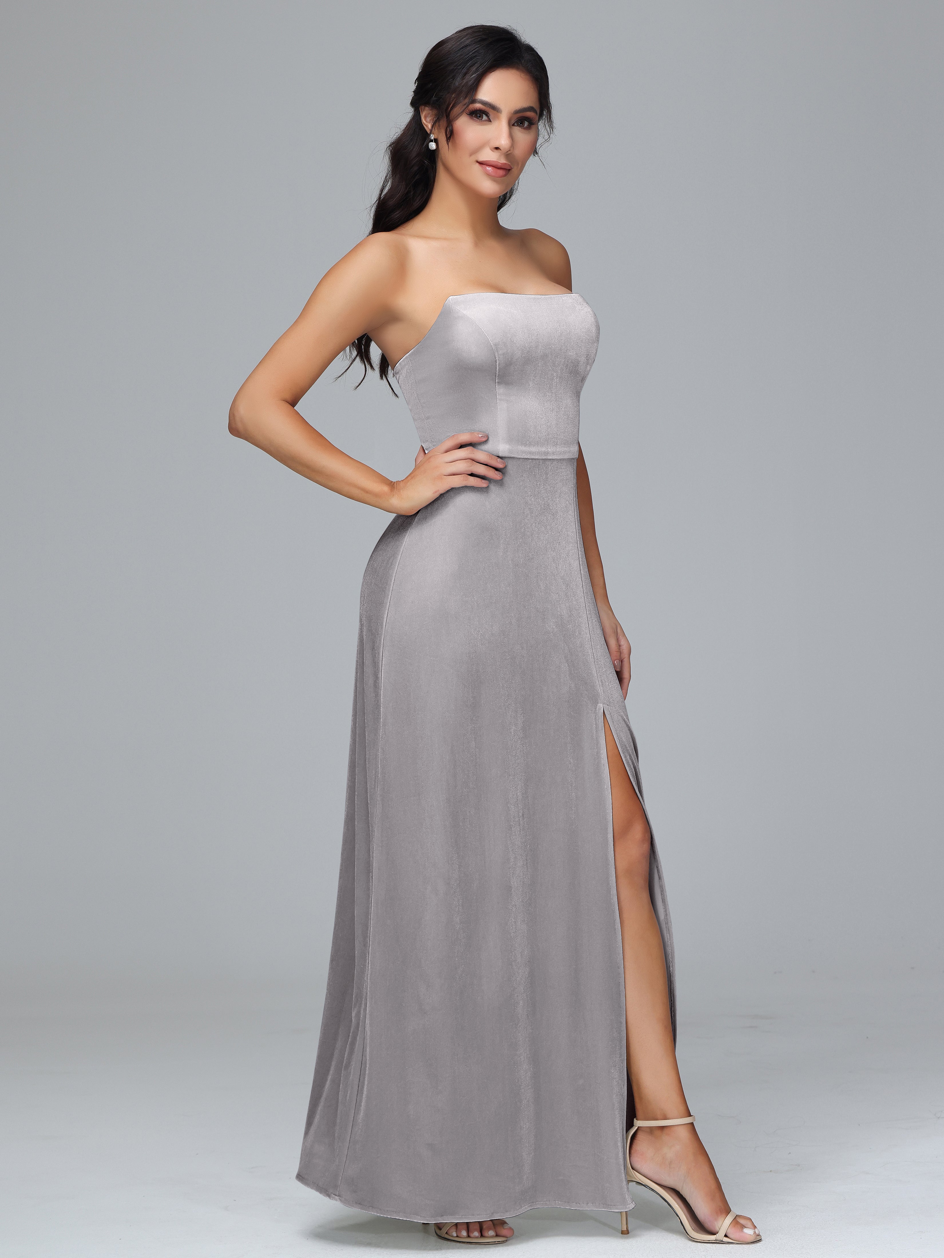 Grey velvet bridesmaid dress best sale