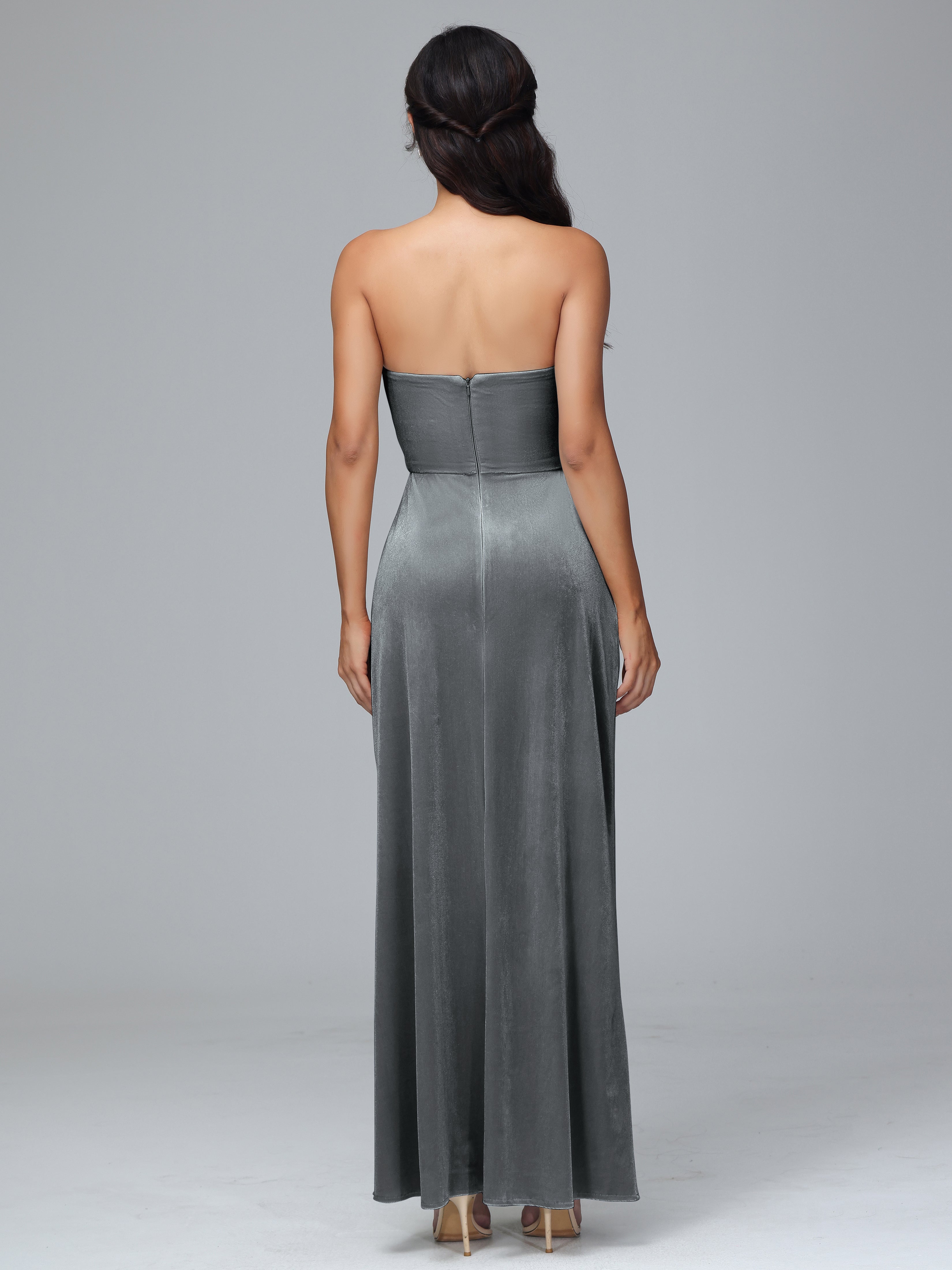 Strapless Velvet Bridesmaid Dress With Slit