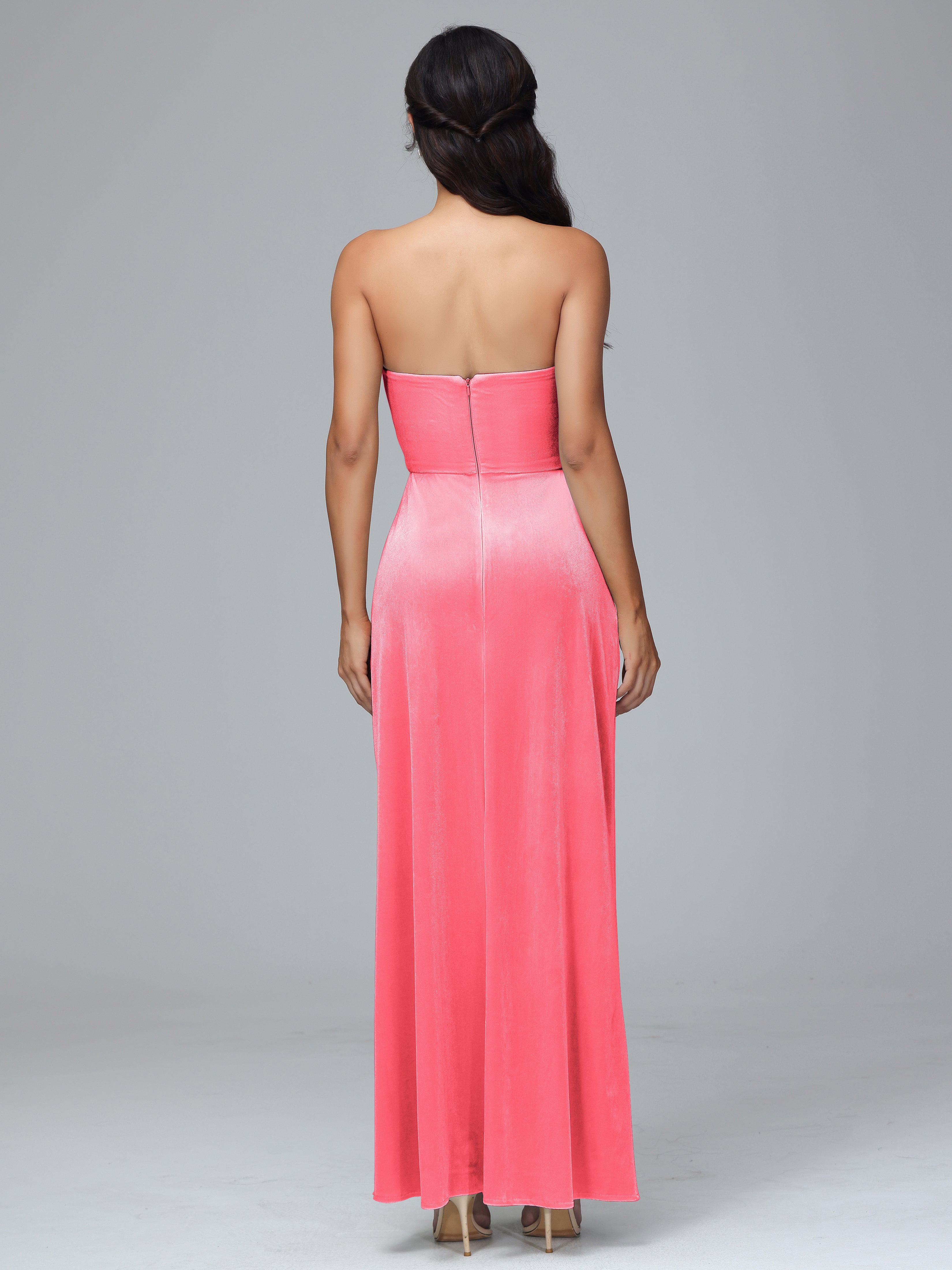 Strapless Velvet Bridesmaid Dress With Slit