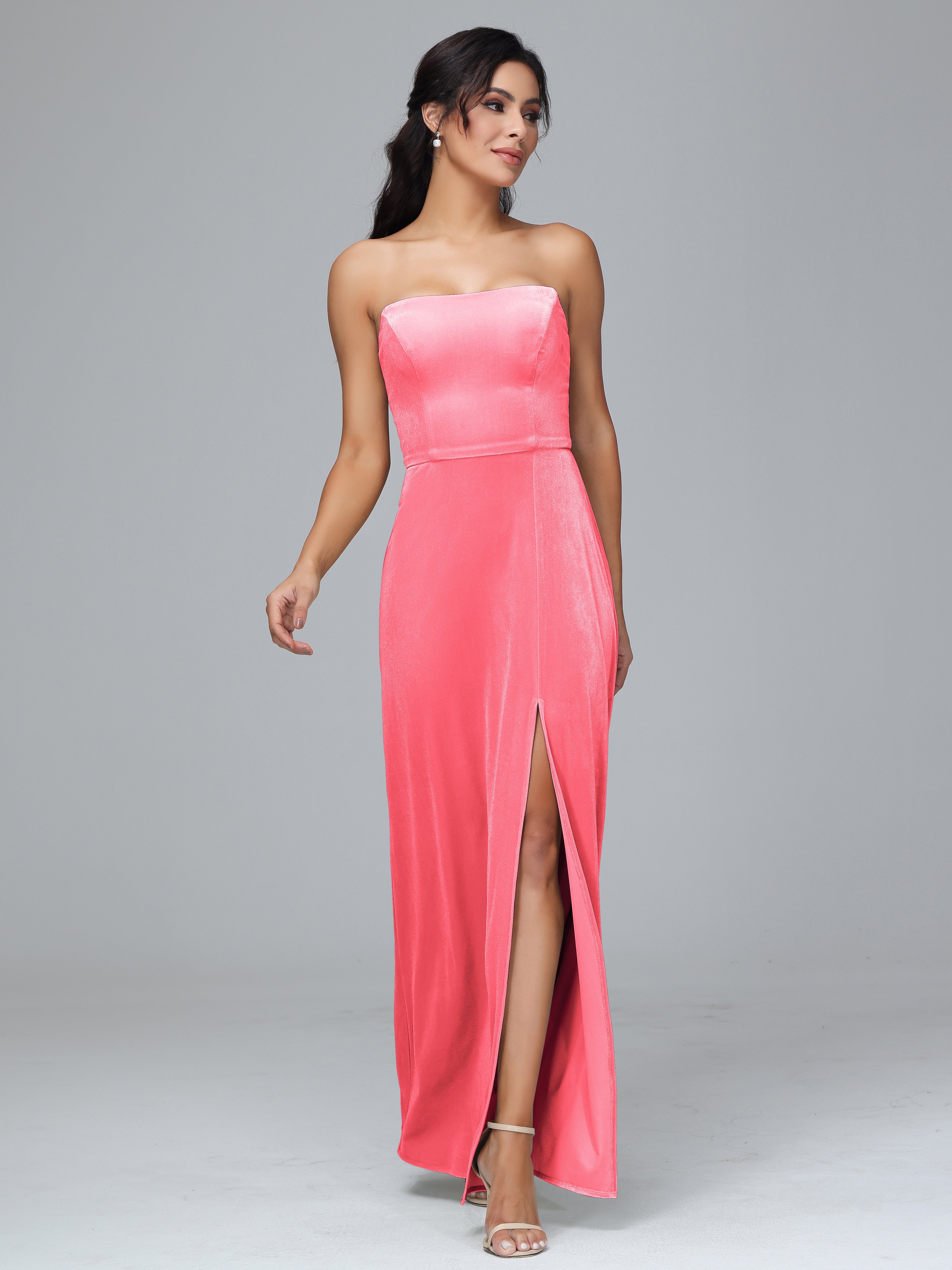 Strapless Velvet Bridesmaid Dress With Slit