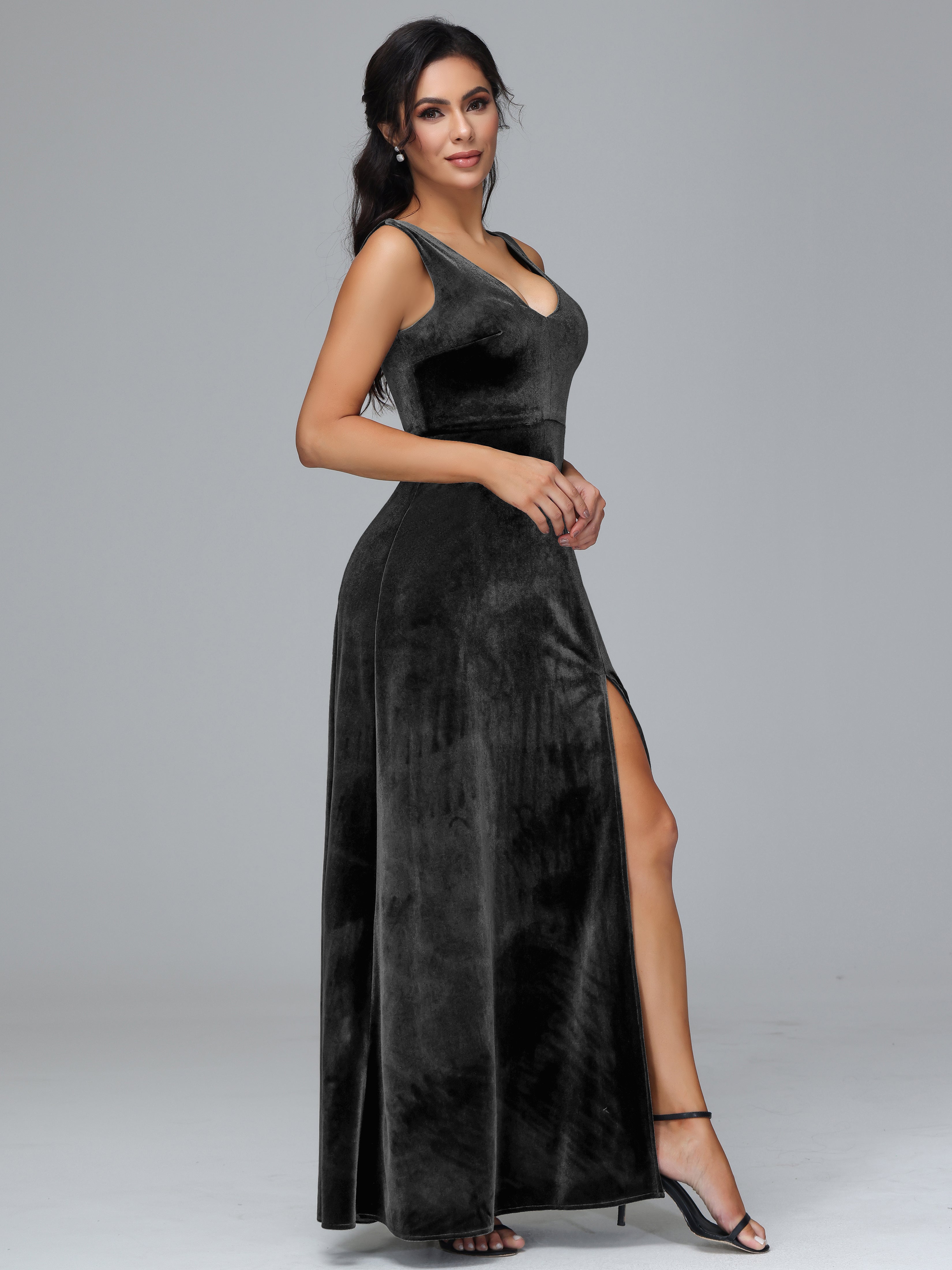 Straps V Neck Bridesmaid Dress With Slit