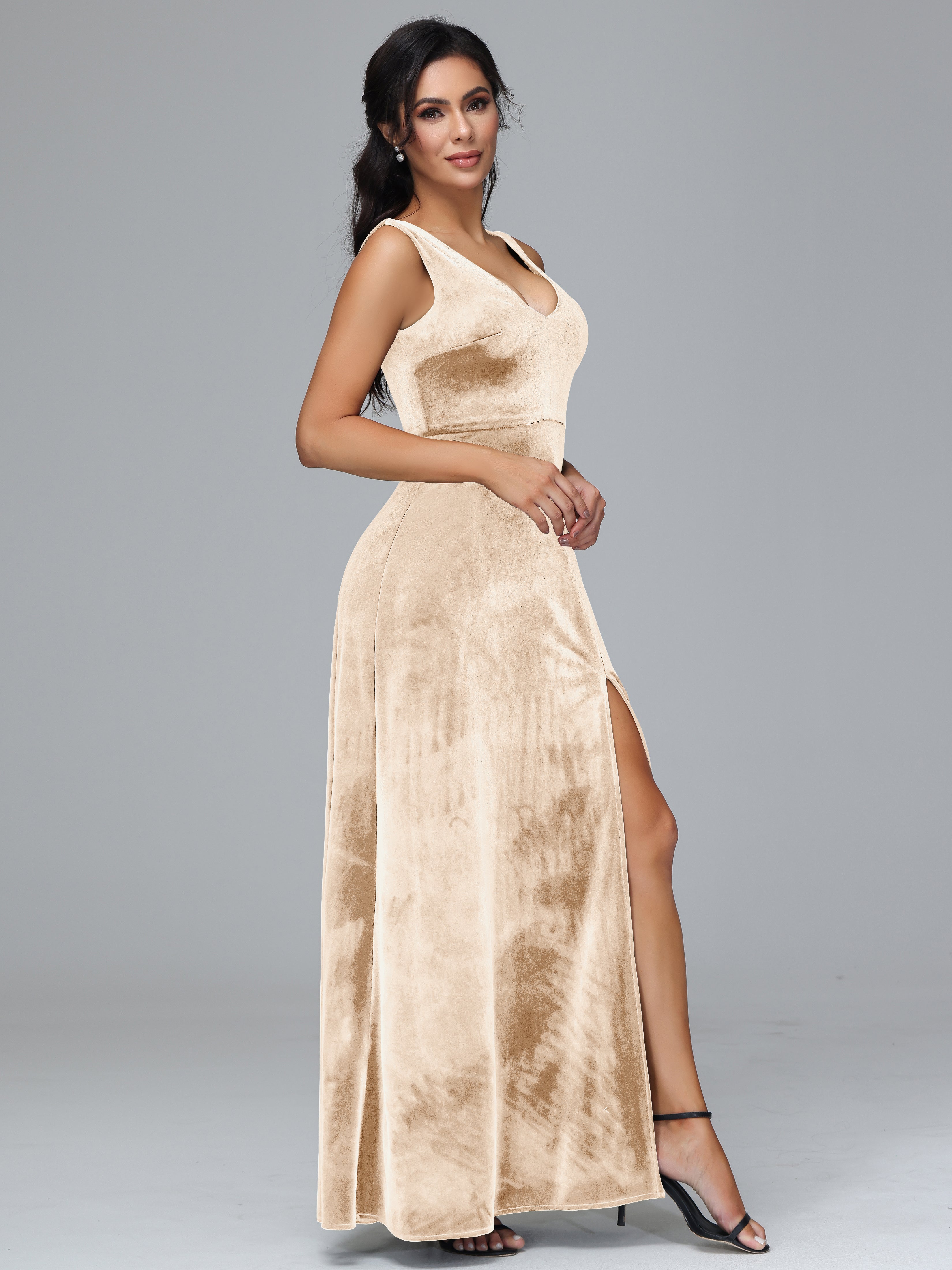 Straps V Neck Plus Size Bridesmaid Dress With Slit