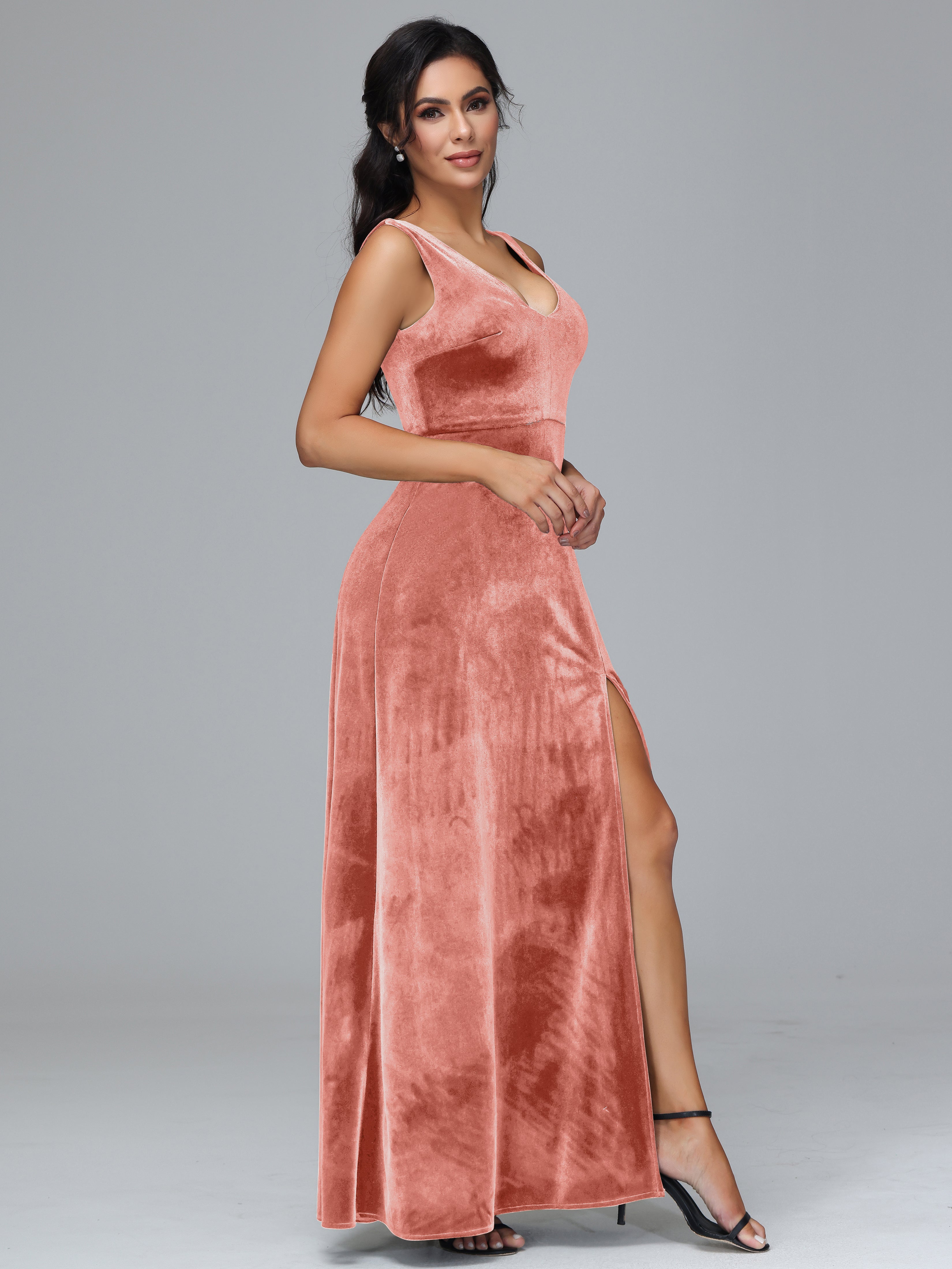 Straps V Neck Plus Size Bridesmaid Dress With Slit