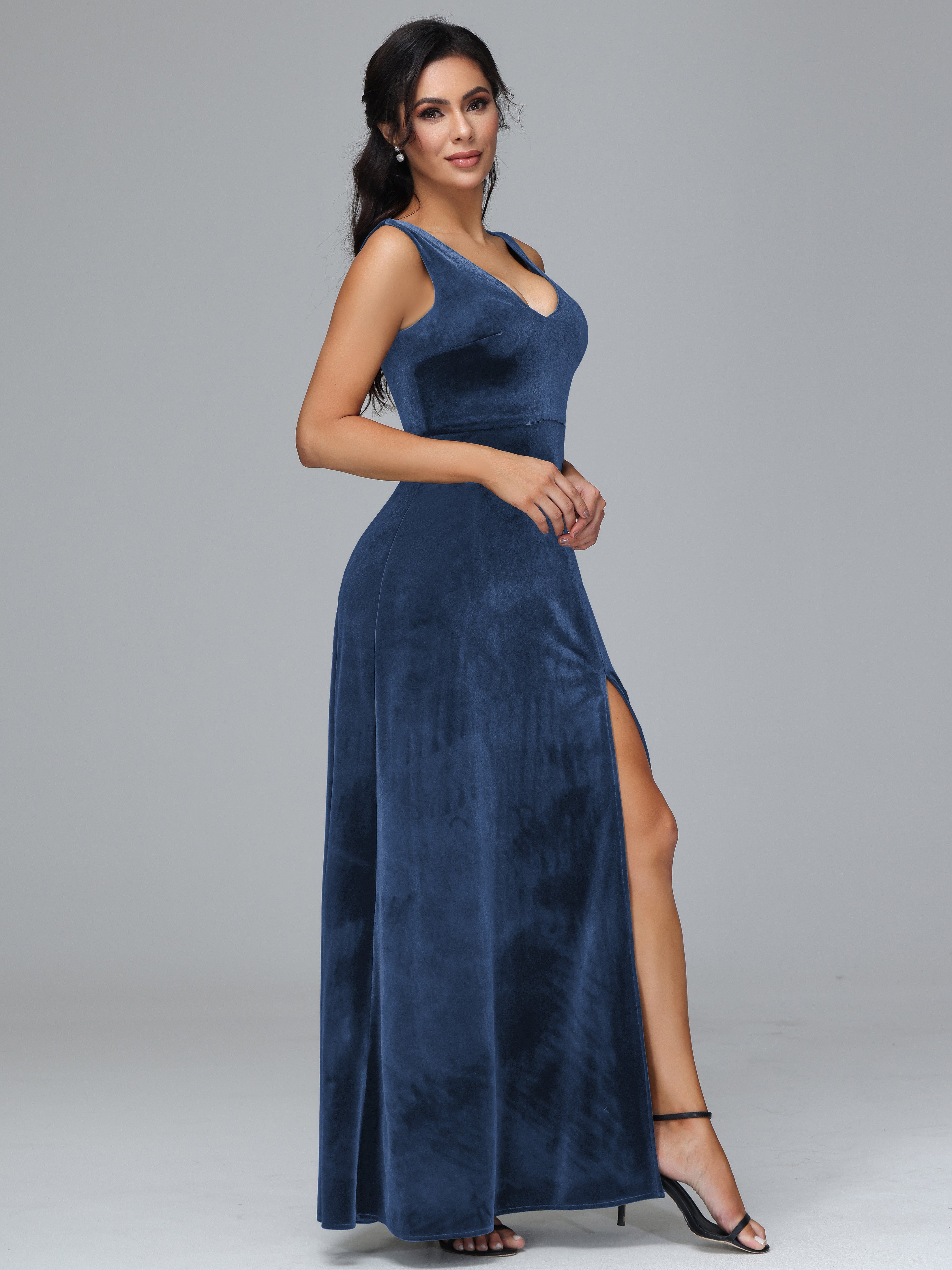 Straps V Neck Plus Size Bridesmaid Dress With Slit