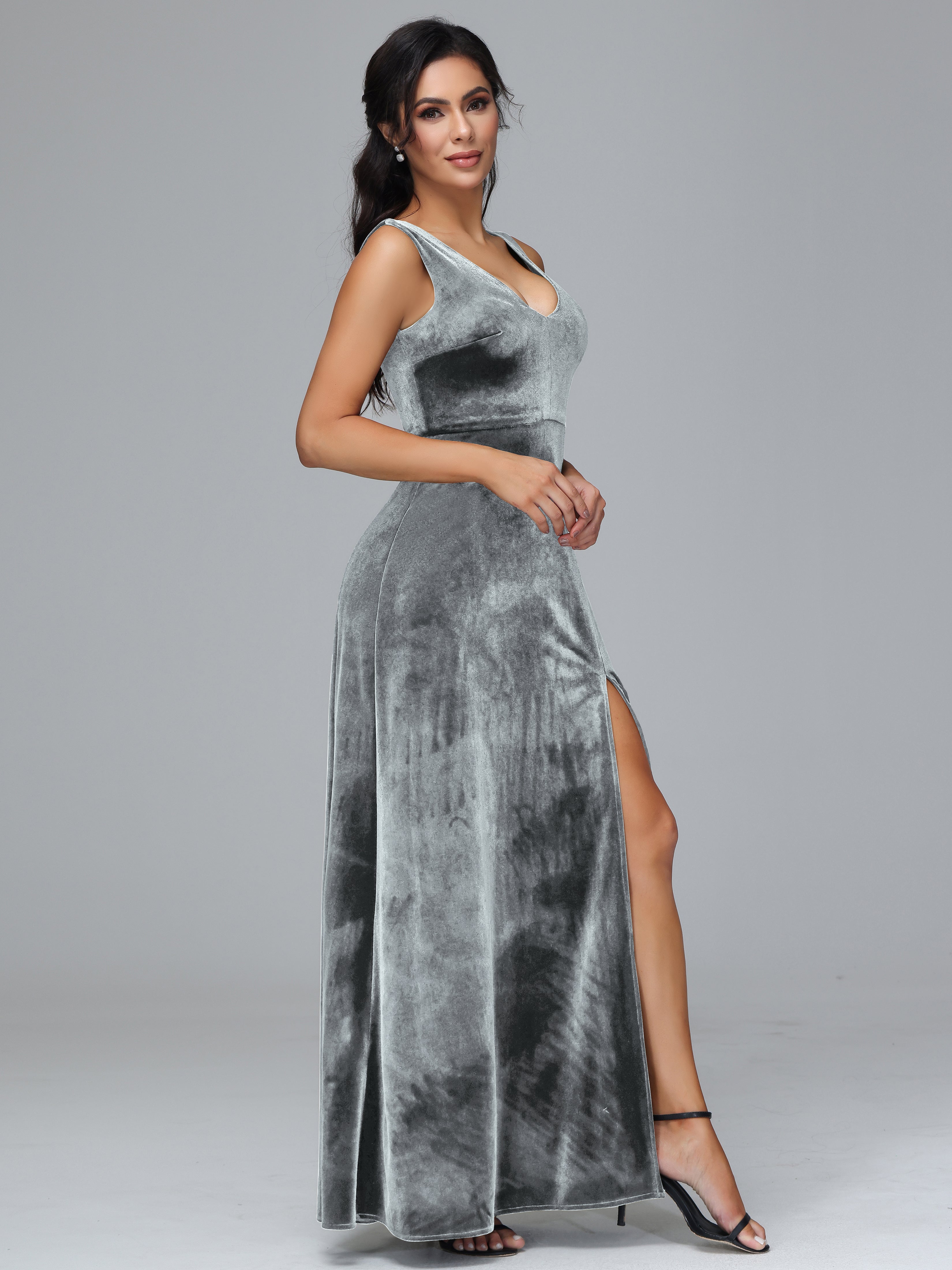 Straps V Neck Bridesmaid Dress With Slit