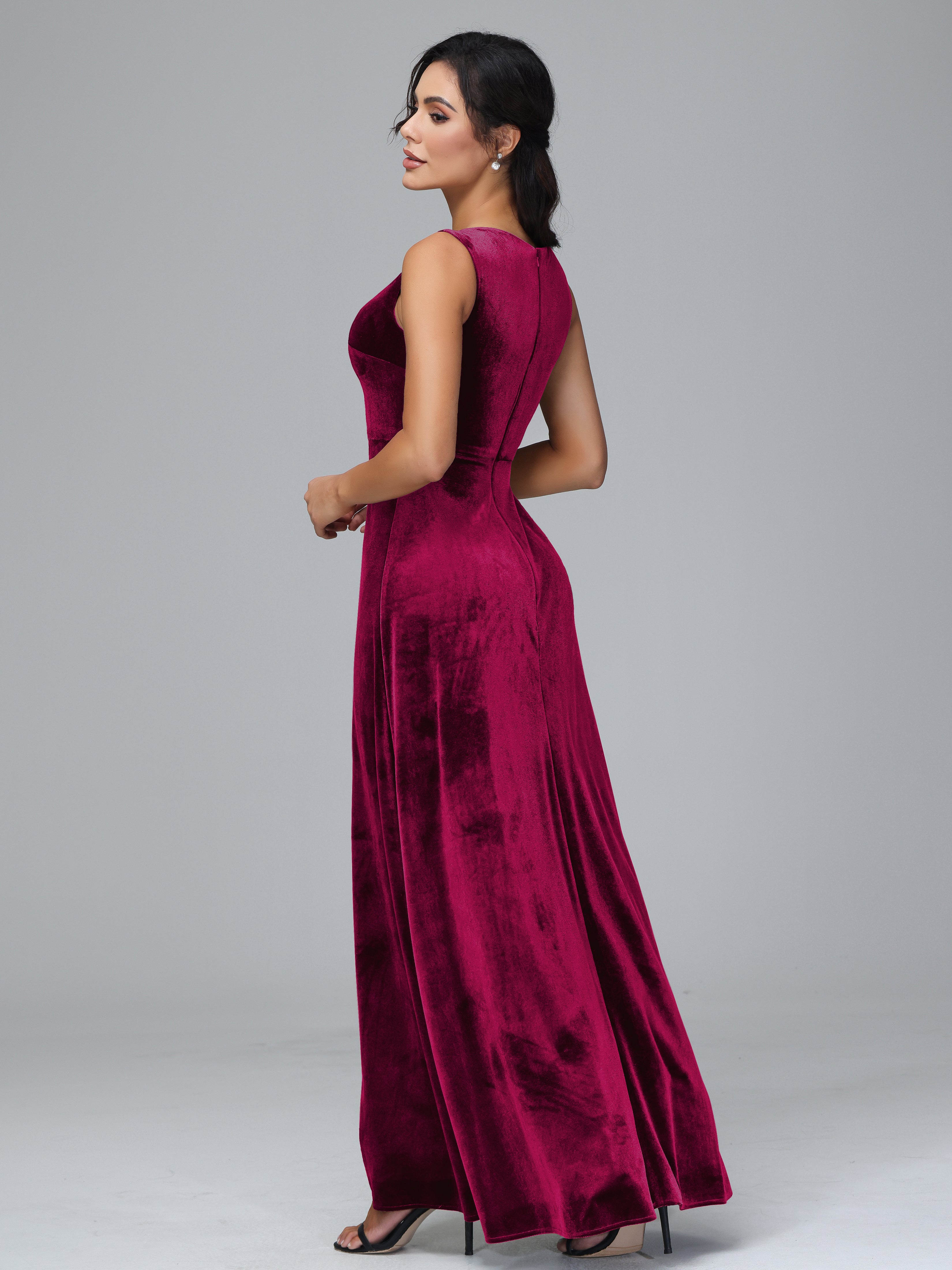 Straps V Neck Bridesmaid Dress With Slit