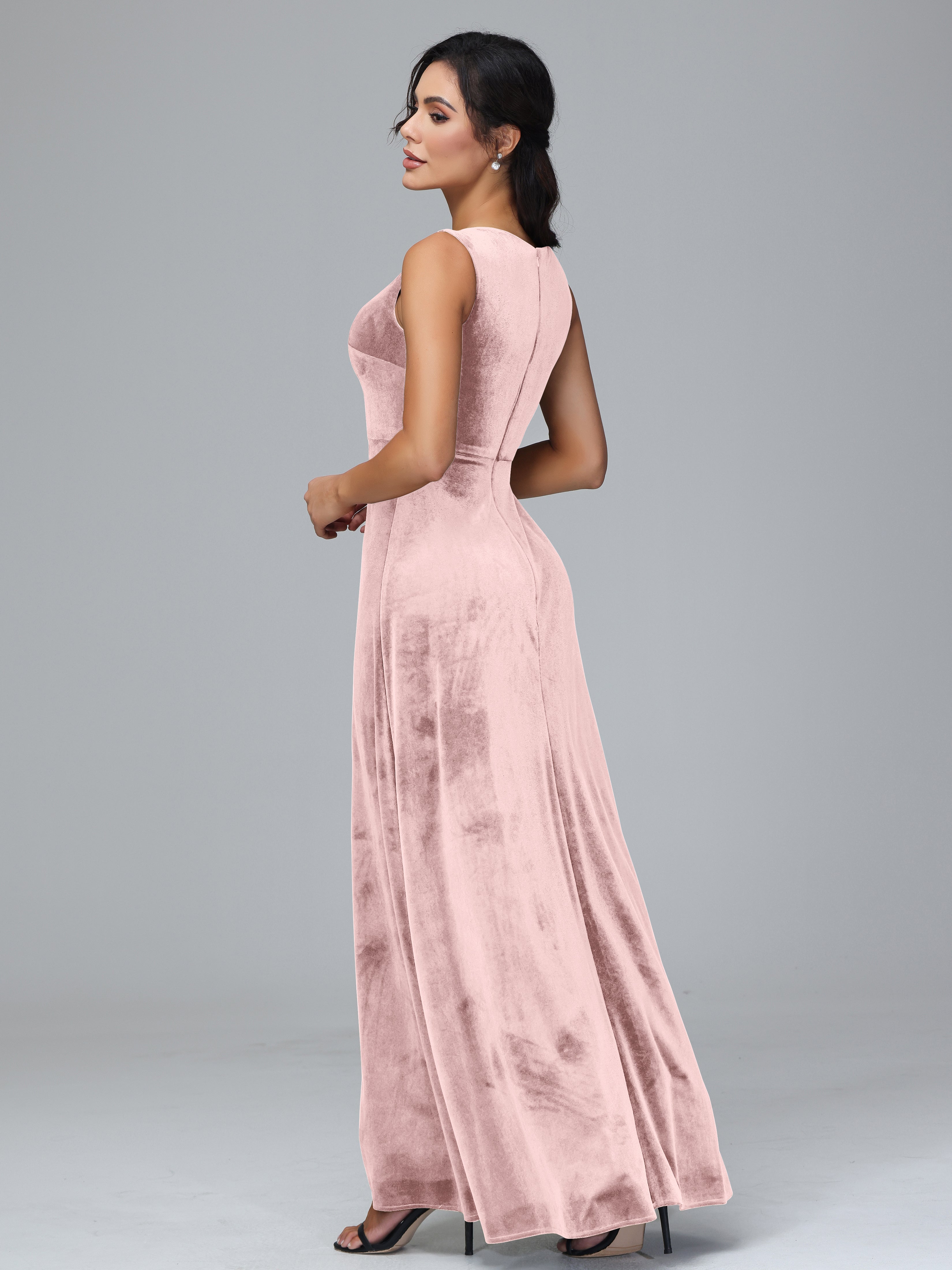 Straps V Neck Plus Size Bridesmaid Dress With Slit