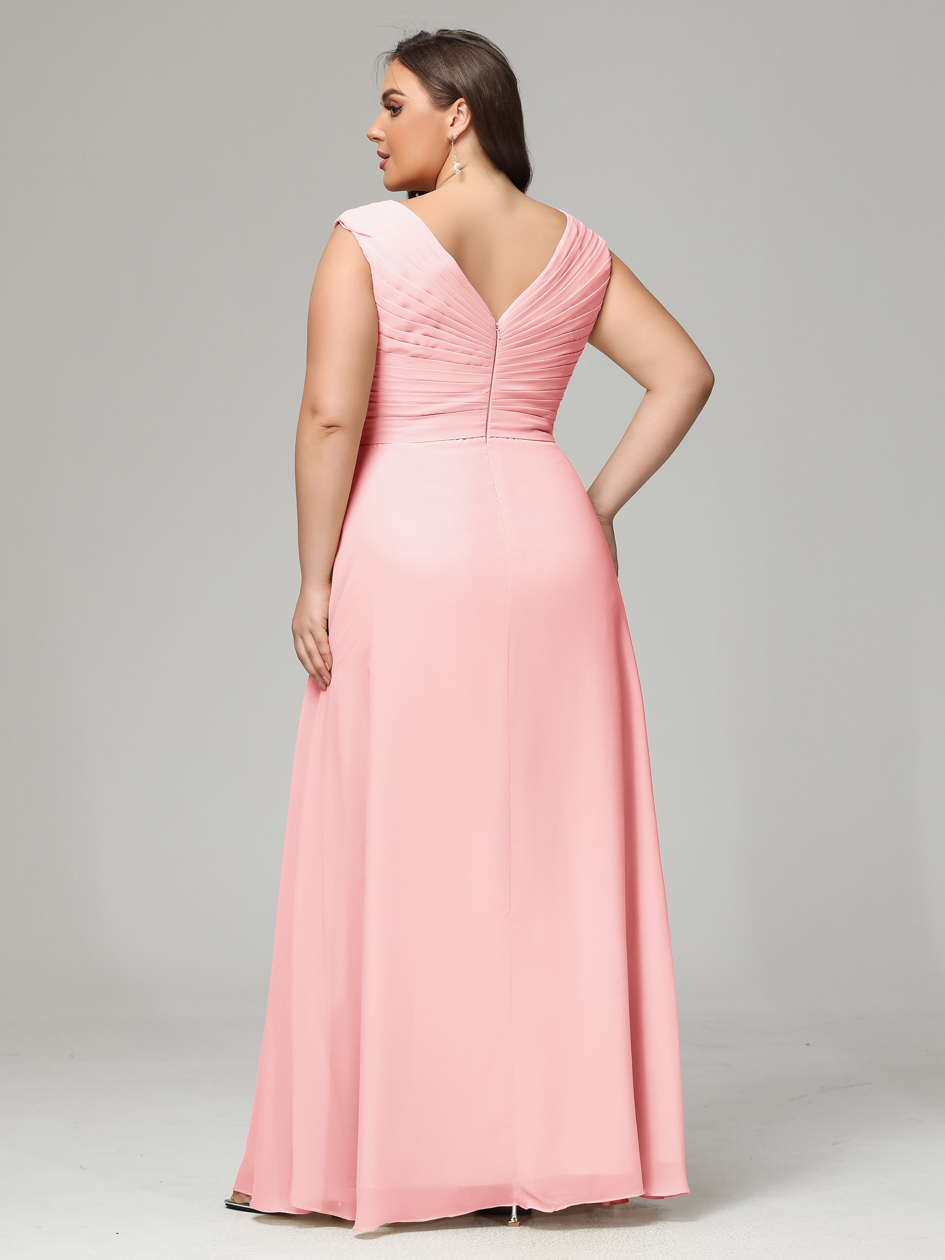 V-back Chiffon Bridesmaid Dress Plus Size