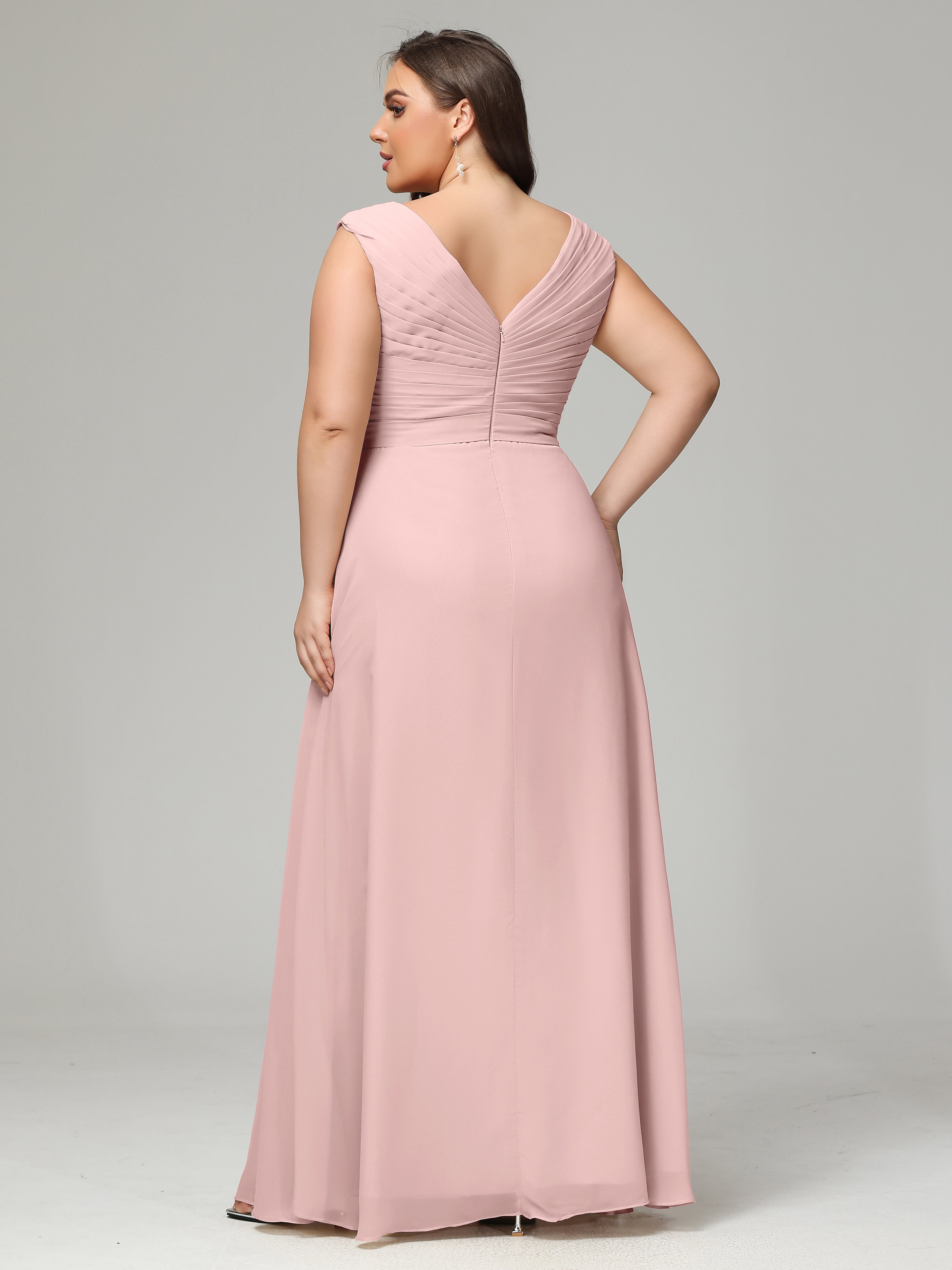 V-back Chiffon Bridesmaid Dress Plus Size