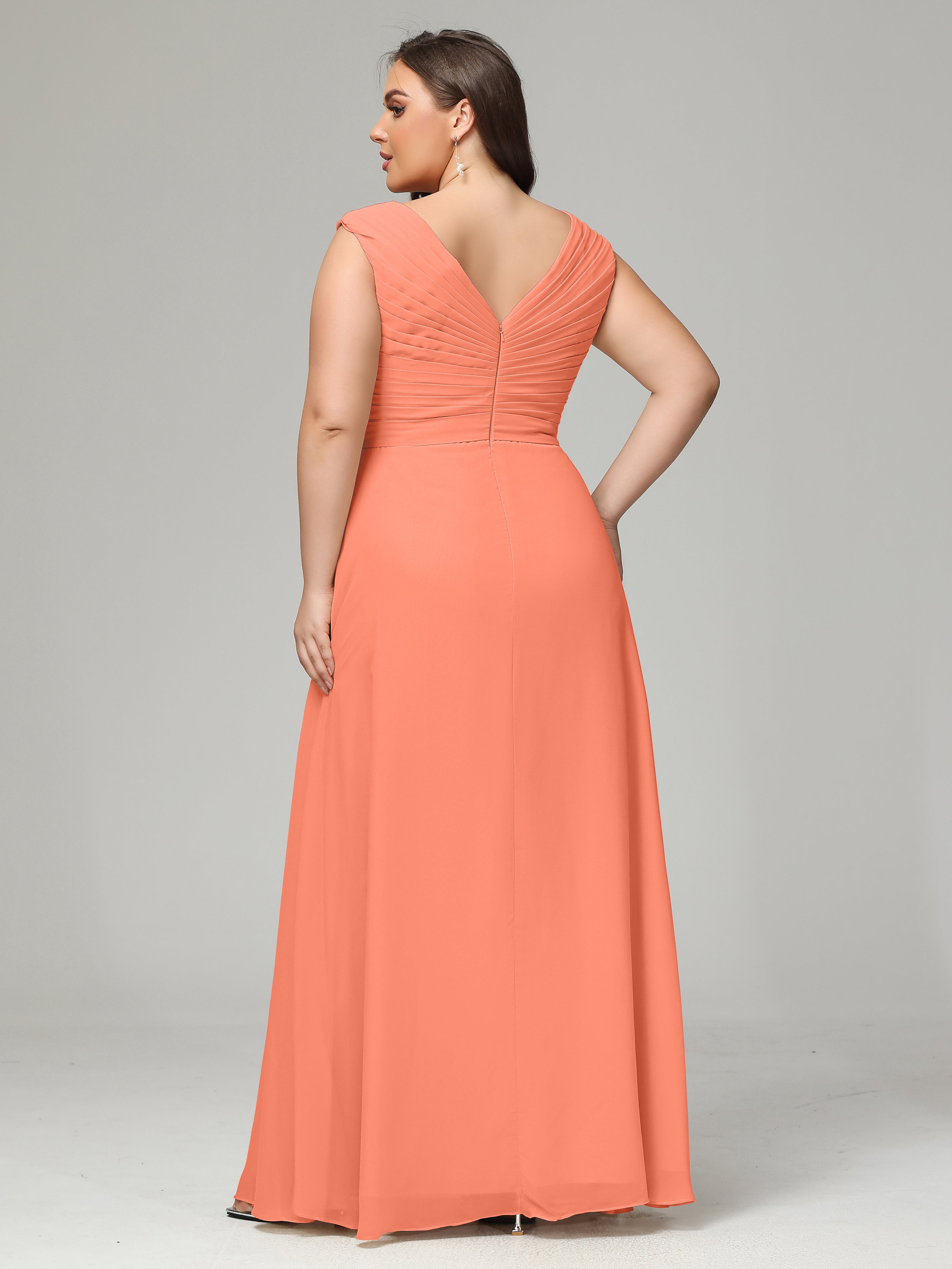 V-back Chiffon Bridesmaid Dress Plus Size