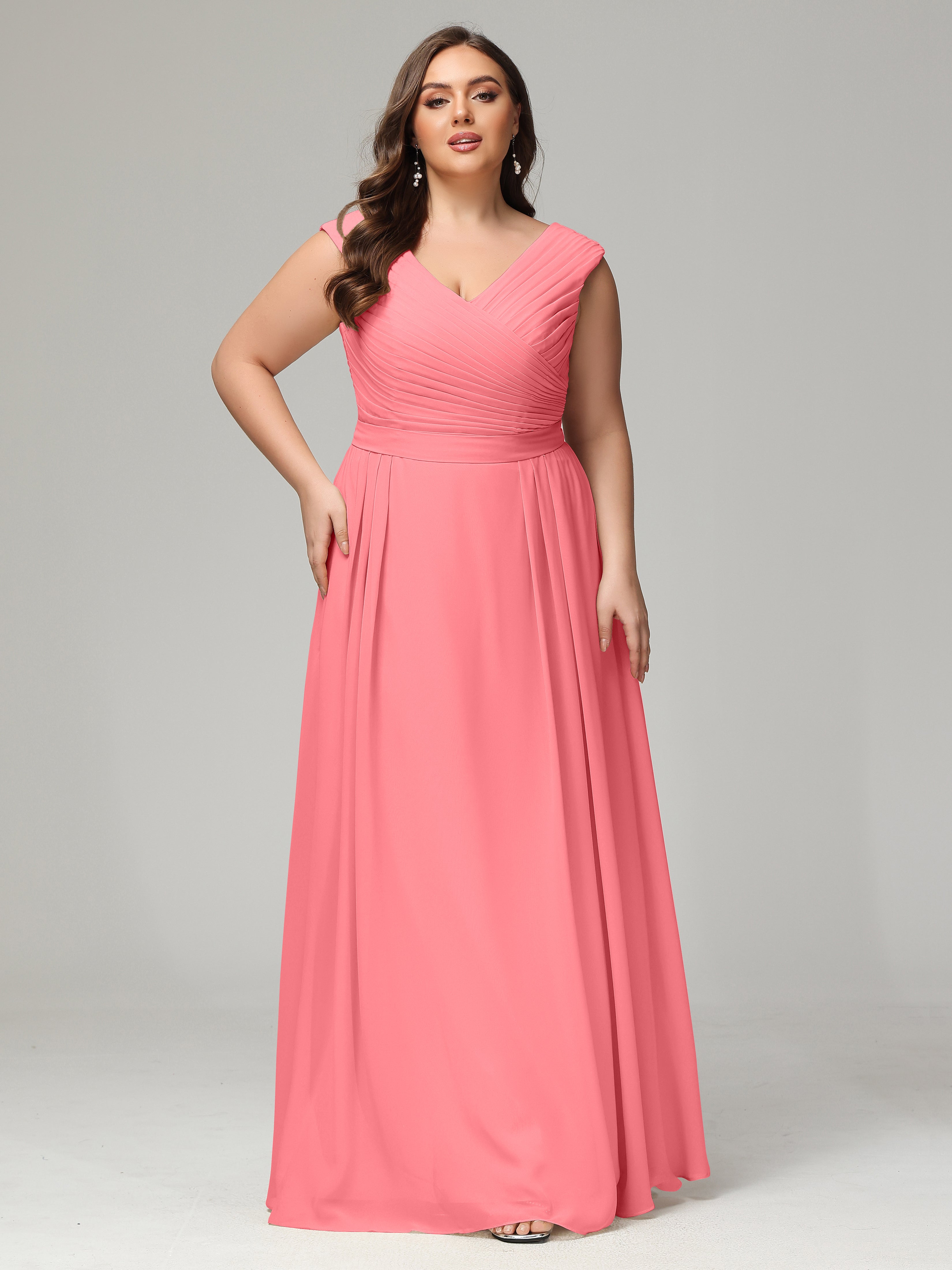 V-back Chiffon Bridesmaid Dress Plus Size