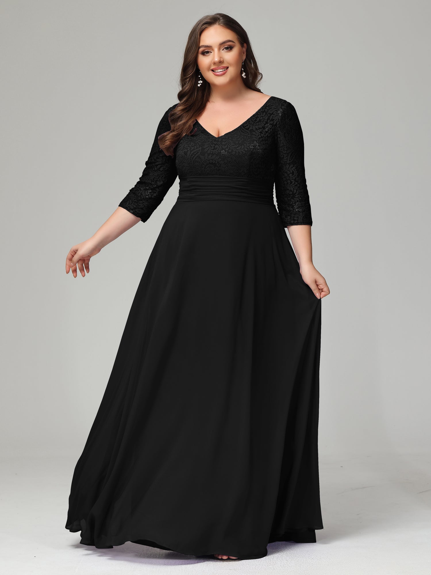 V-Neck Long Sleeves Lace Plus Size Bridesmaid Dresses