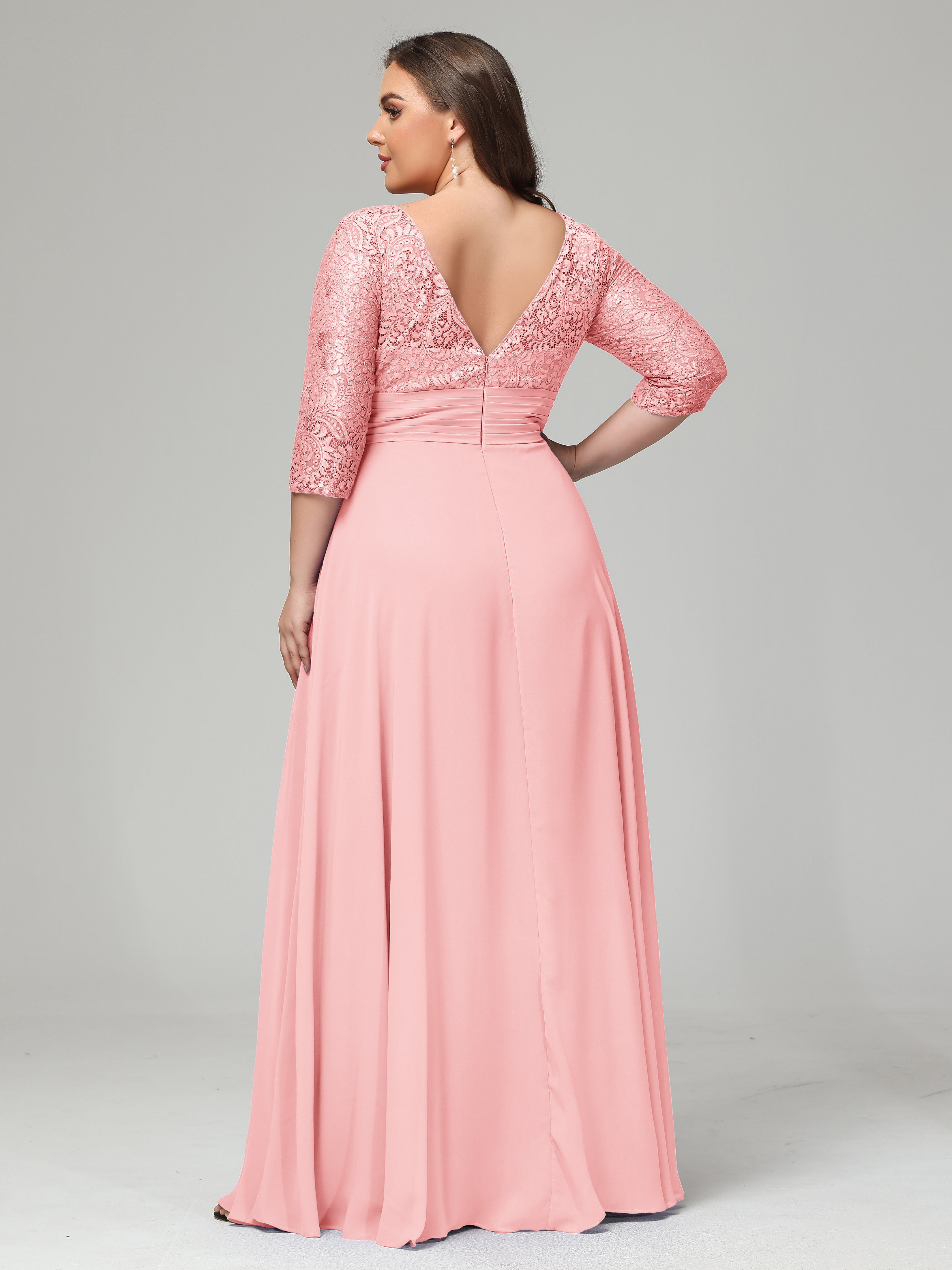 V-Neck Long Sleeves Lace Plus Size Bridesmaid Dresses