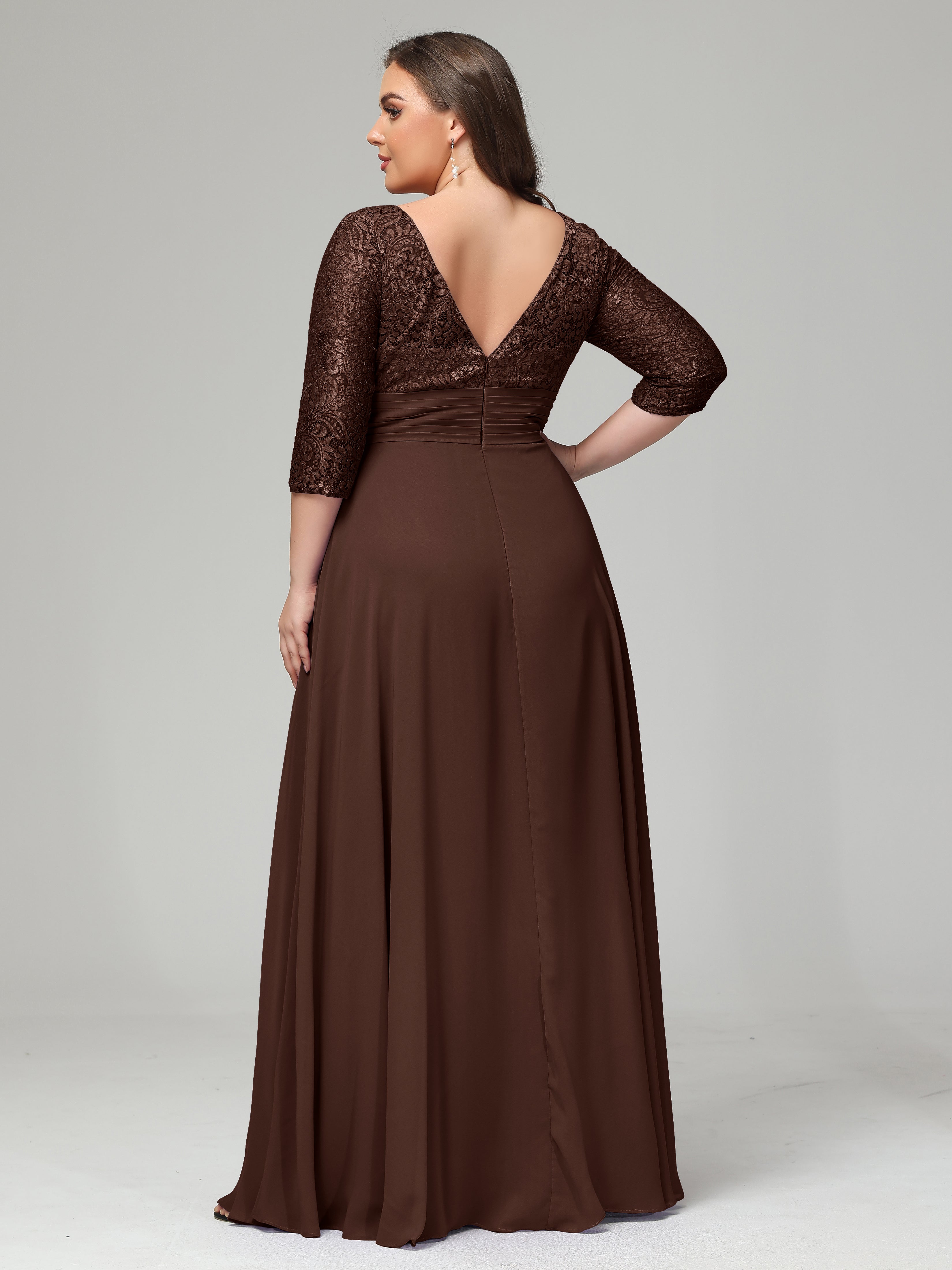 V-Neck Long Sleeves Lace Plus Size Bridesmaid Dresses