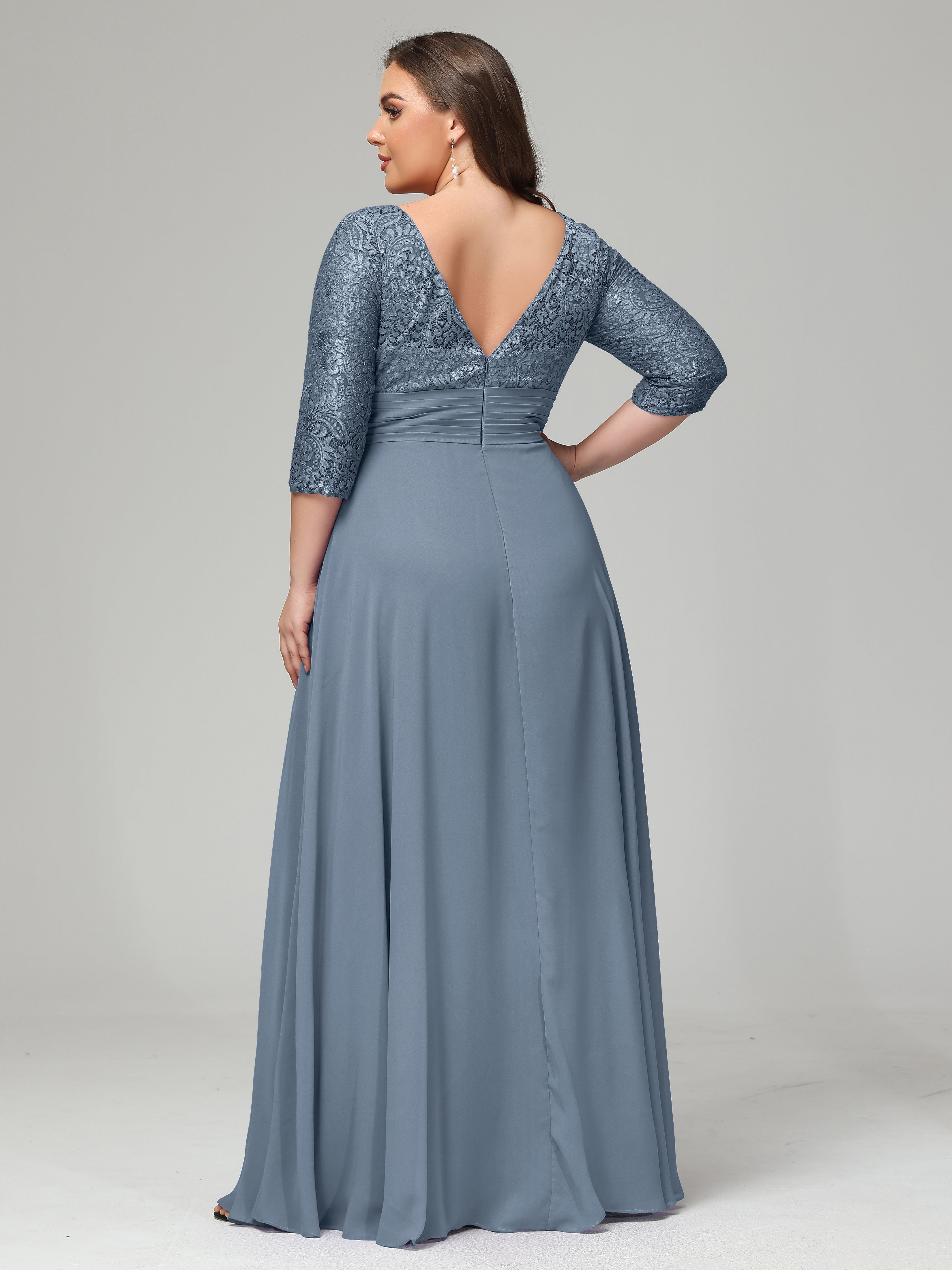 V-Neck Long Sleeves Lace Plus Size Bridesmaid Dresses