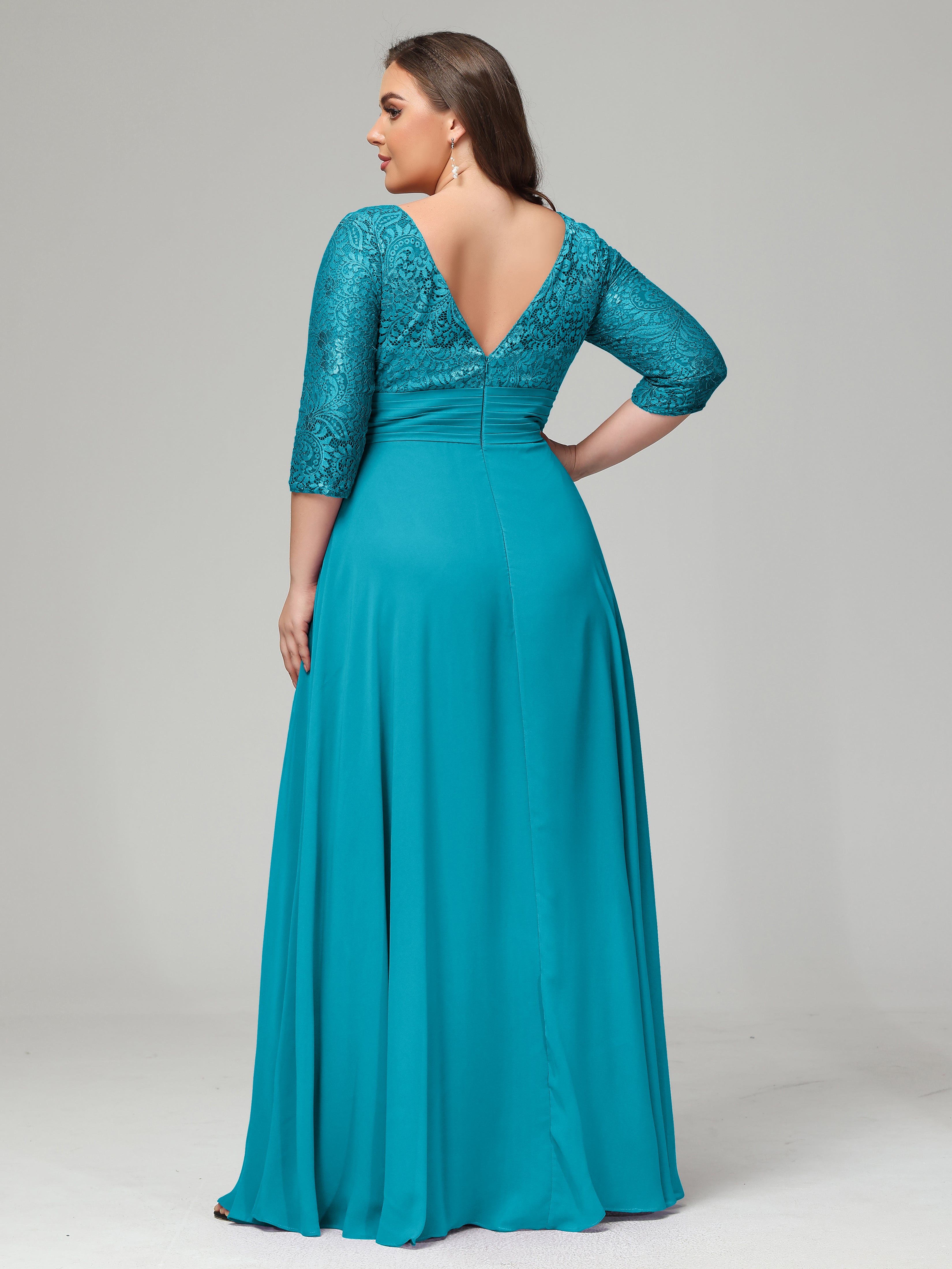 V-Neck Long Sleeves Lace Plus Size Bridesmaid Dresses