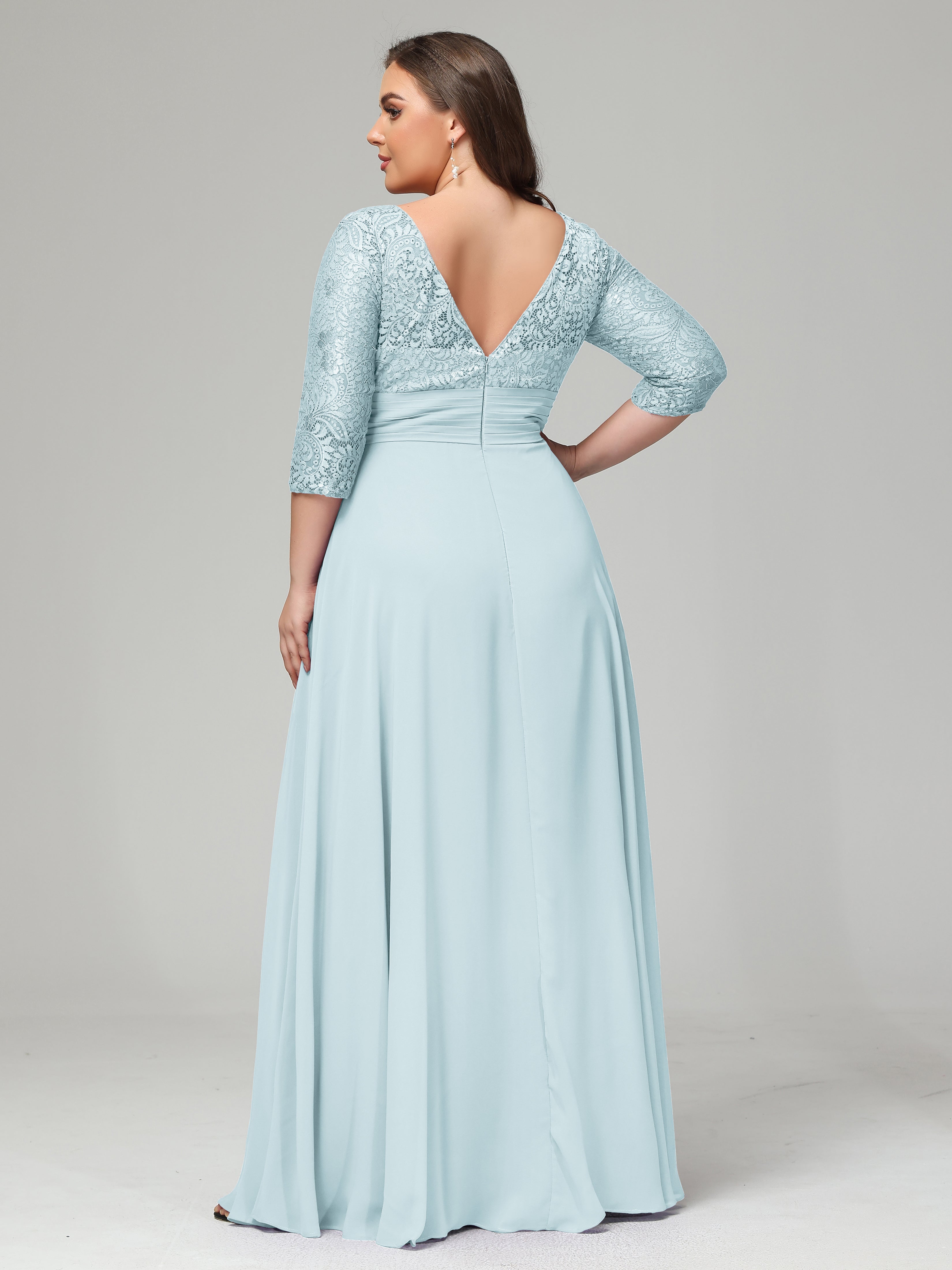 V-Neck Long Sleeves Lace Plus Size Bridesmaid Dresses