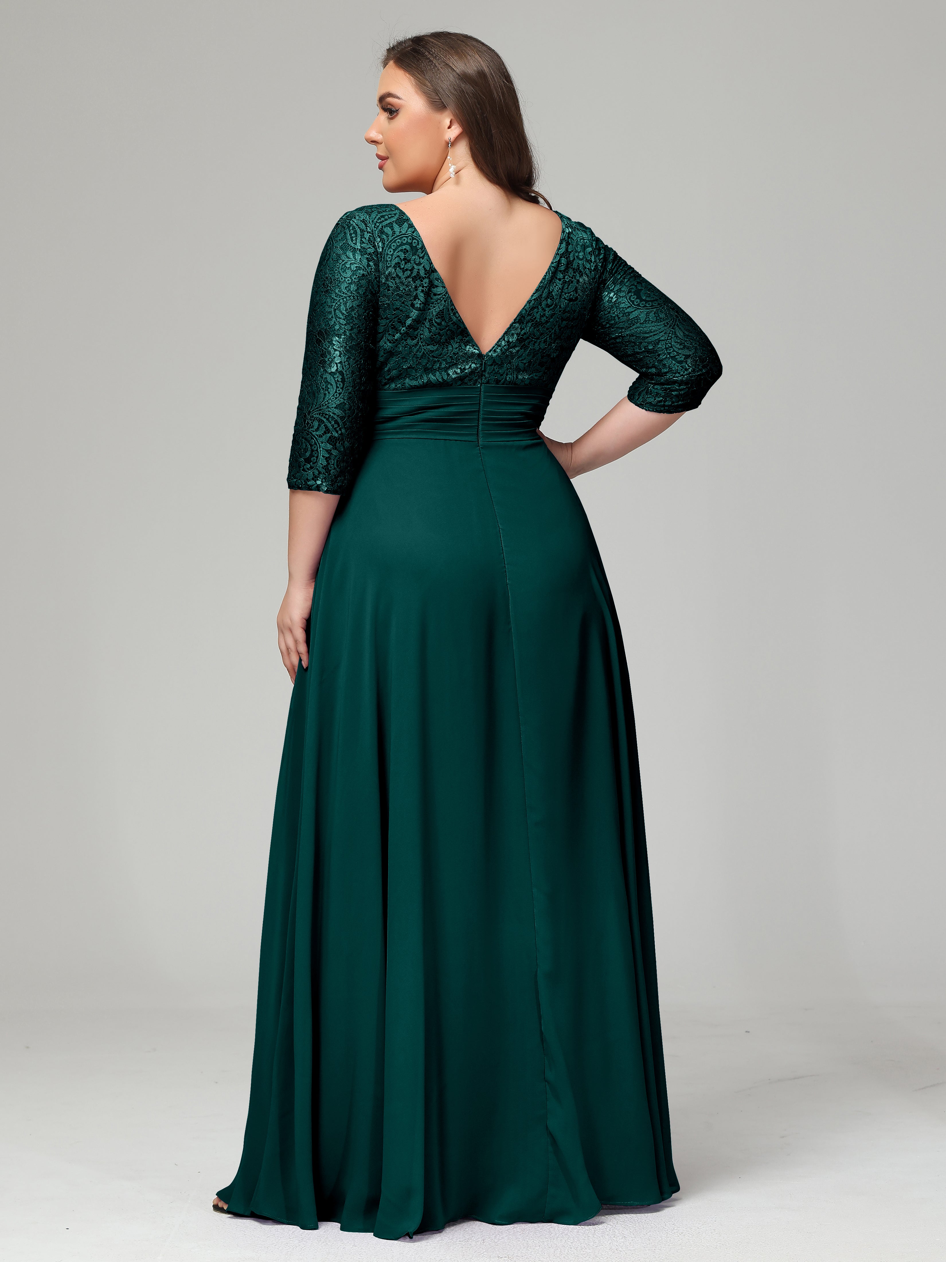 V-Neck Long Sleeves Lace Plus Size Bridesmaid Dresses