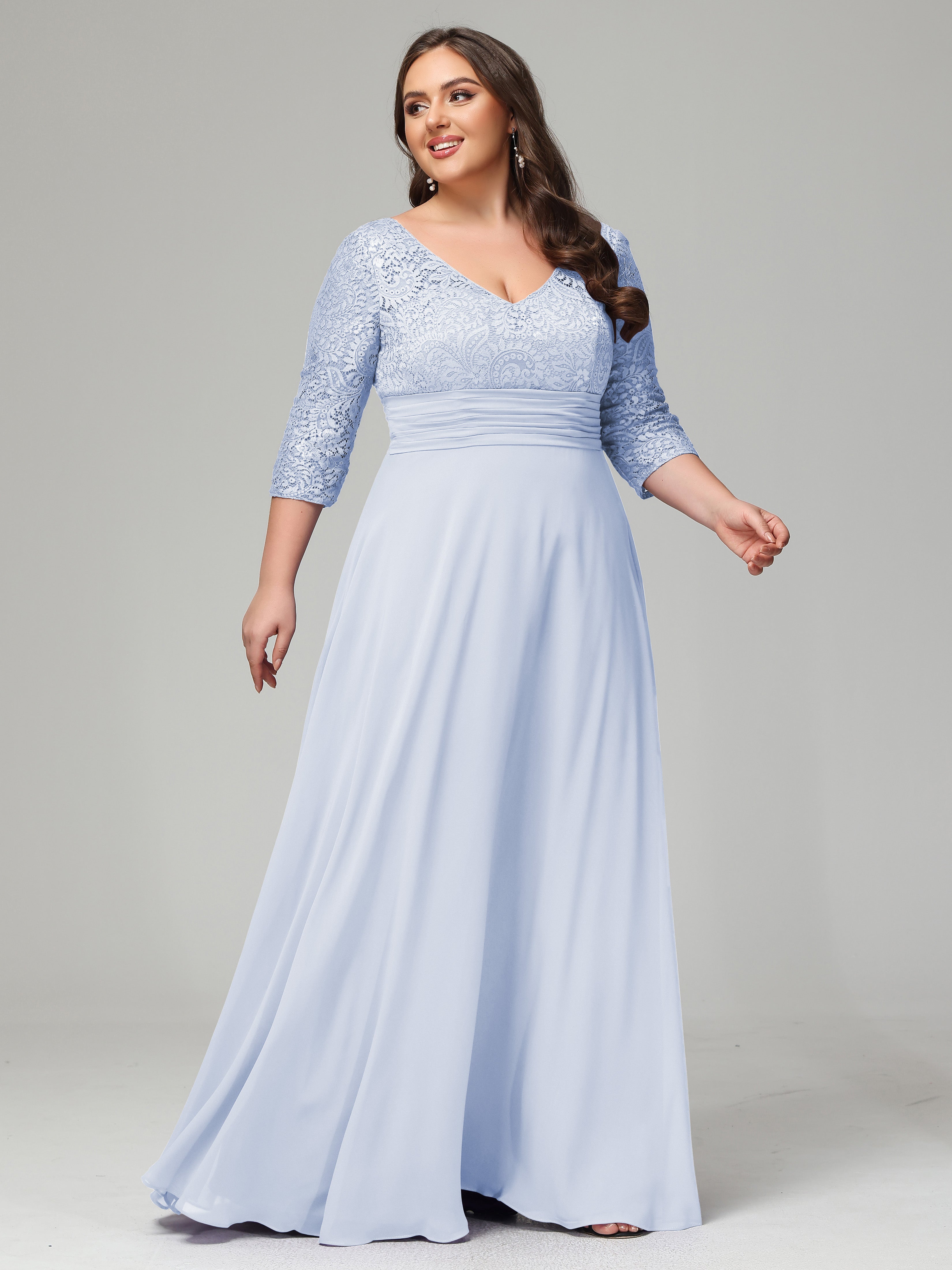 V-Neck Long Sleeves Lace Plus Size Bridesmaid Dresses