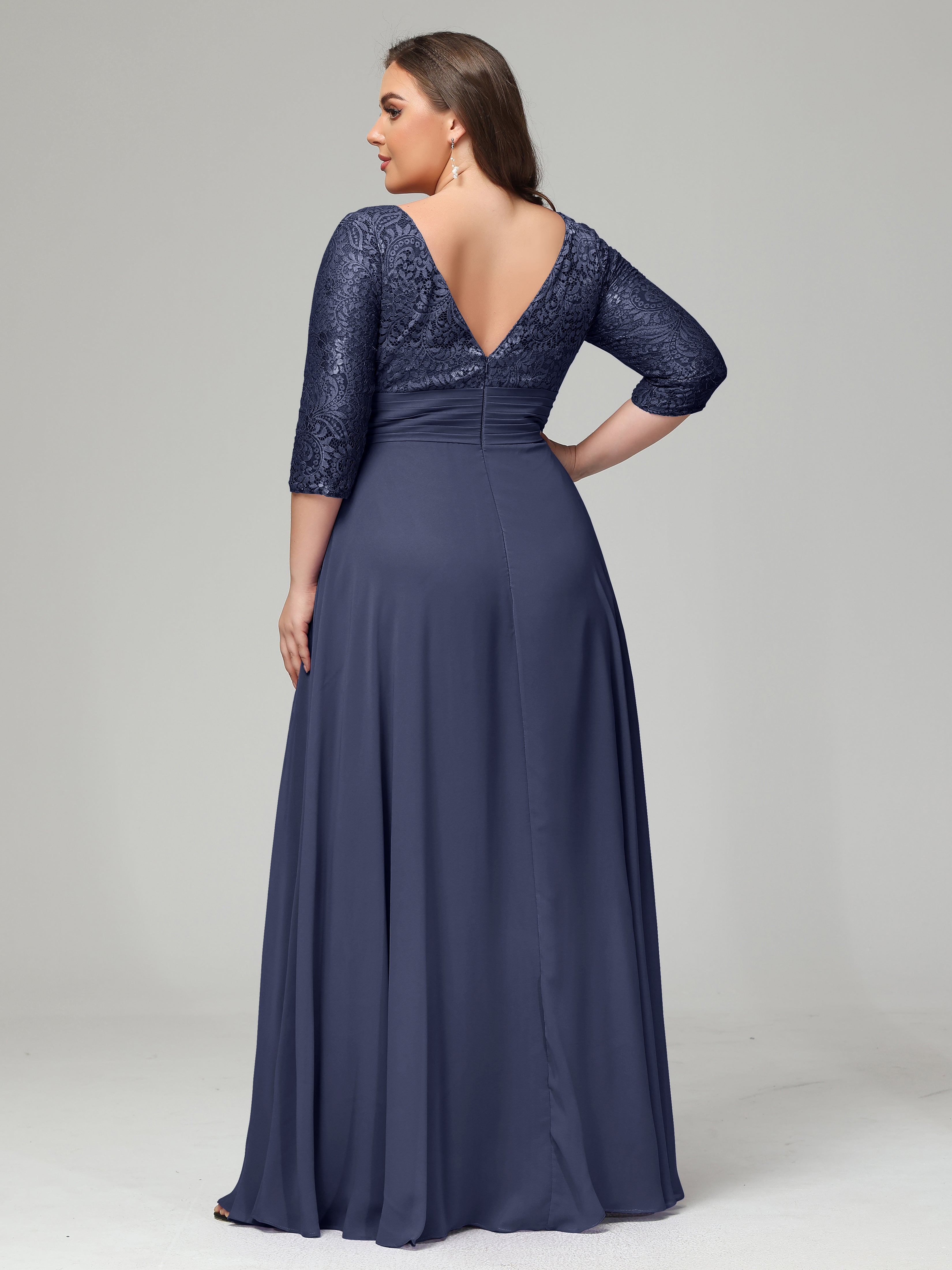 V-Neck Long Sleeves Lace Plus Size Bridesmaid Dresses