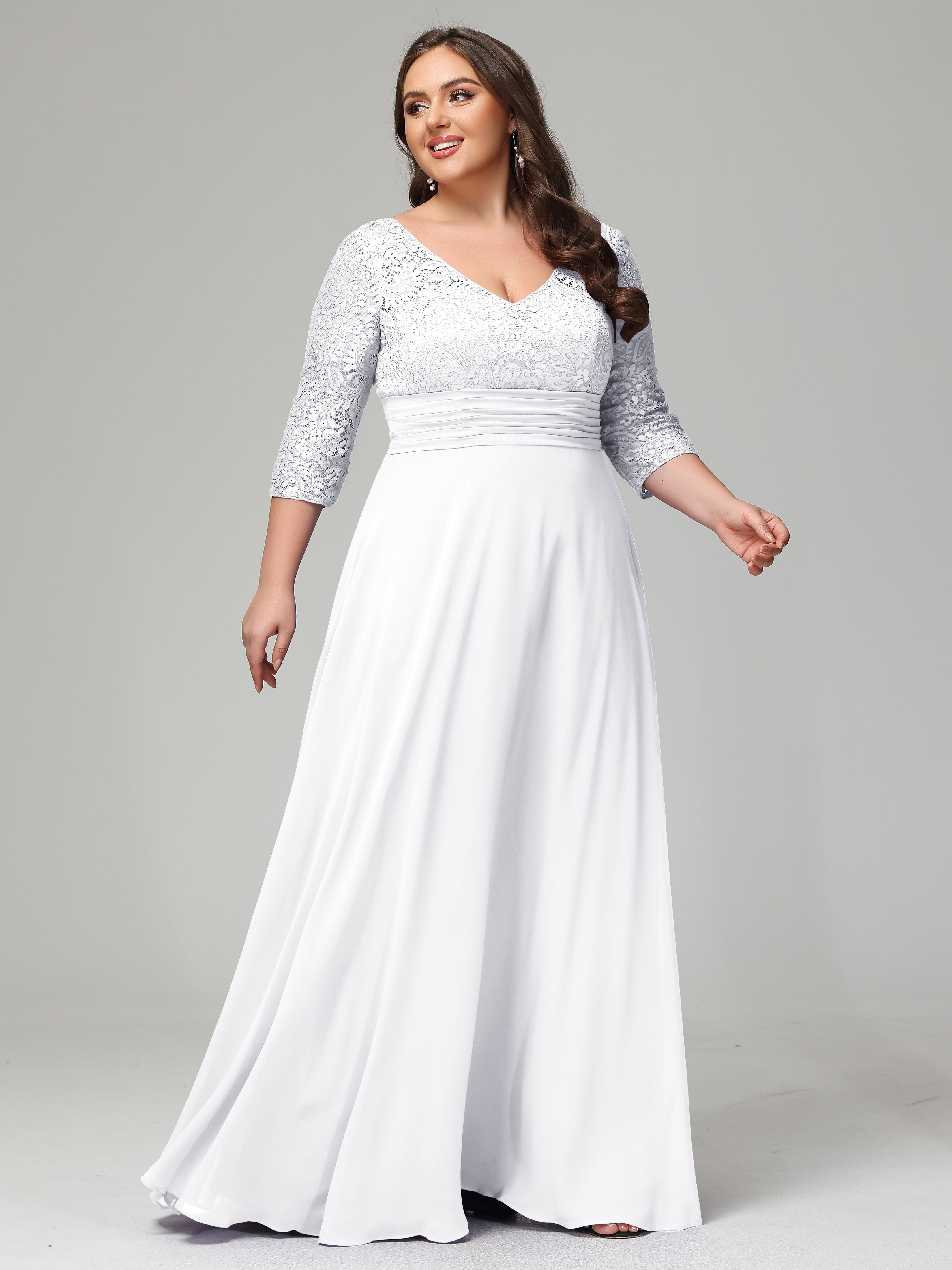 V-Neck Long Sleeves Lace Plus Size Bridesmaid Dresses