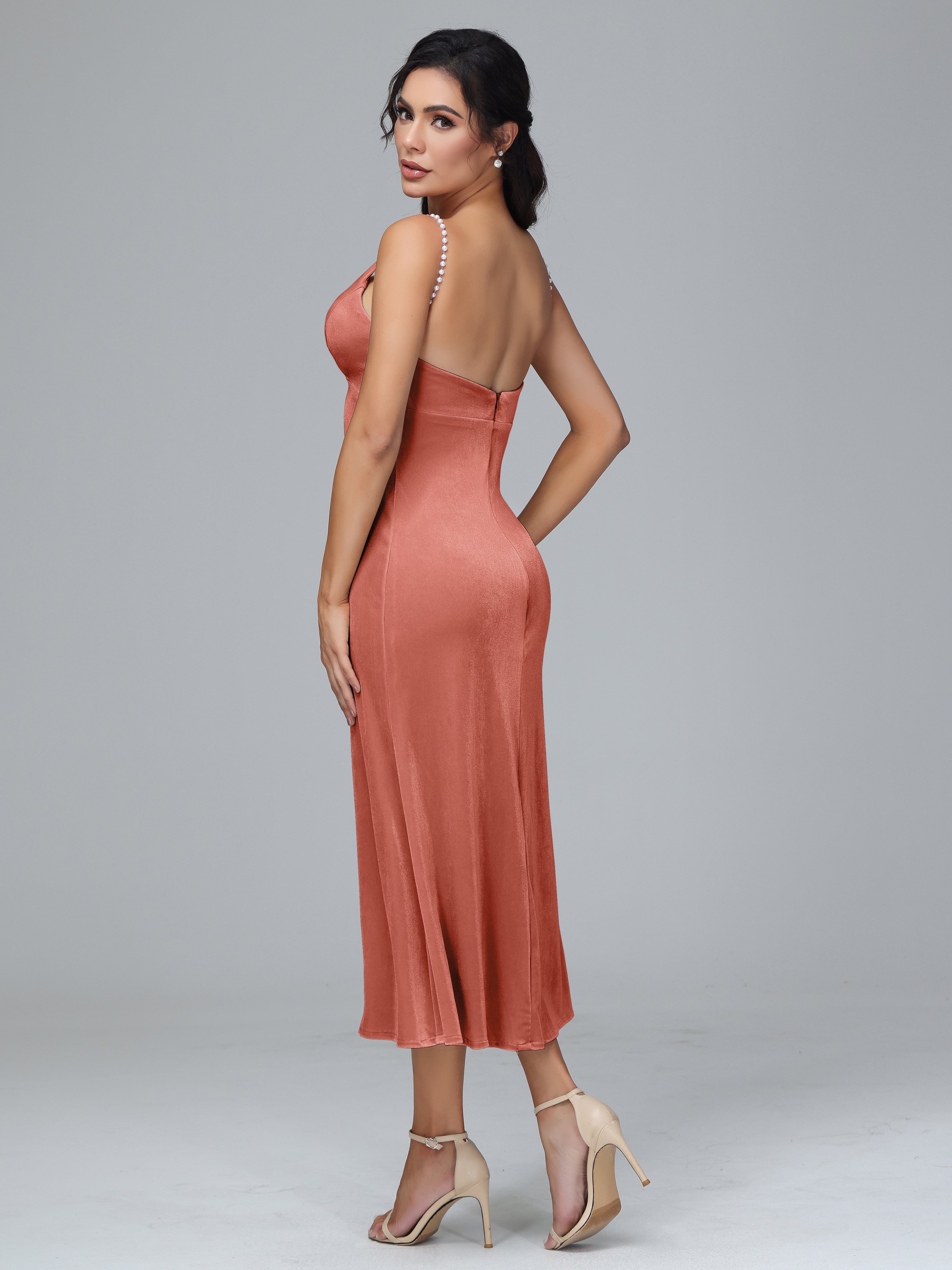 V Neck Spaghetti Straps Plus Size Velvet Bridesmaid Dress