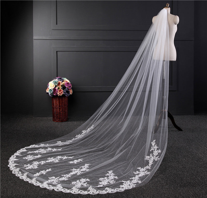 Wedding Veil One-Tier Tulle Lace Edge Chapel Veils Appliques TS91039