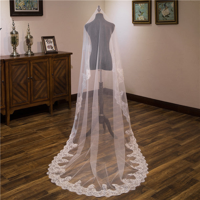 Wedding Veil One-Tier Tulle Lace Edge Chapel Veils Appliques TS91043