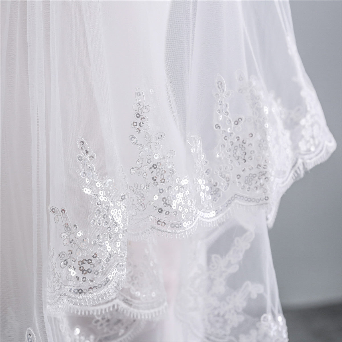 Wedding Veil Two-Tier Tulle Lace Edge Elbow Bridal Veils Appliques TS91002