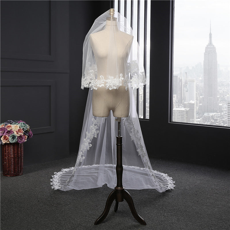 Wedding Veil Two-Tier Tulle Lace Edge Chapel Veils Appliques TS91037