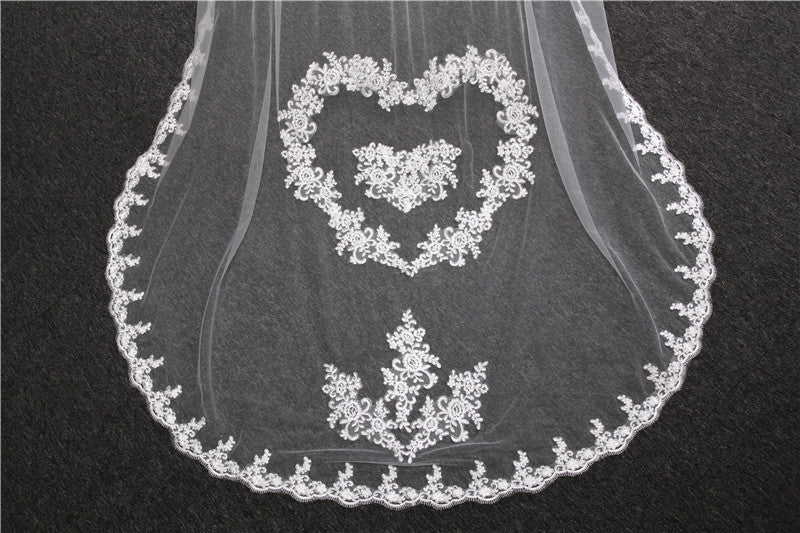 Wedding Veil One-Tier Tulle Lace Edge Chapel Veils Appliques TS91020