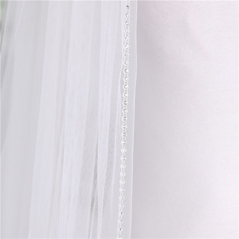 Wedding Veil One-Tier Tulle Beading Edge Chapel Veils TS91011