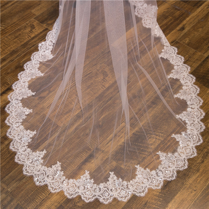 Wedding Veil Two-Tier Tulle Lace Edge Chapel Veils Appliques TS91009