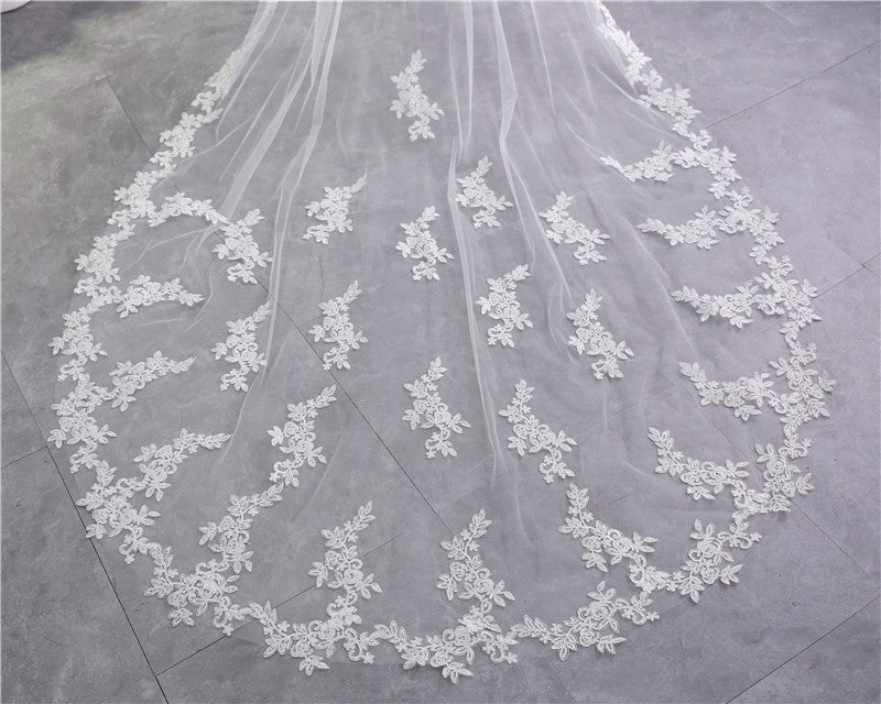 Wedding Veil Two-Tier Tulle Lace Edge Chapel Veils Appliques TS91007