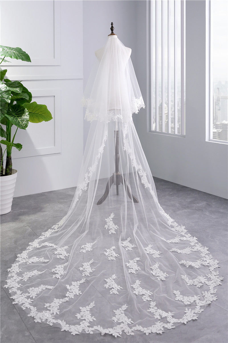 Wedding Veil Two-Tier Tulle Lace Edge Chapel Veils Appliques TS91007