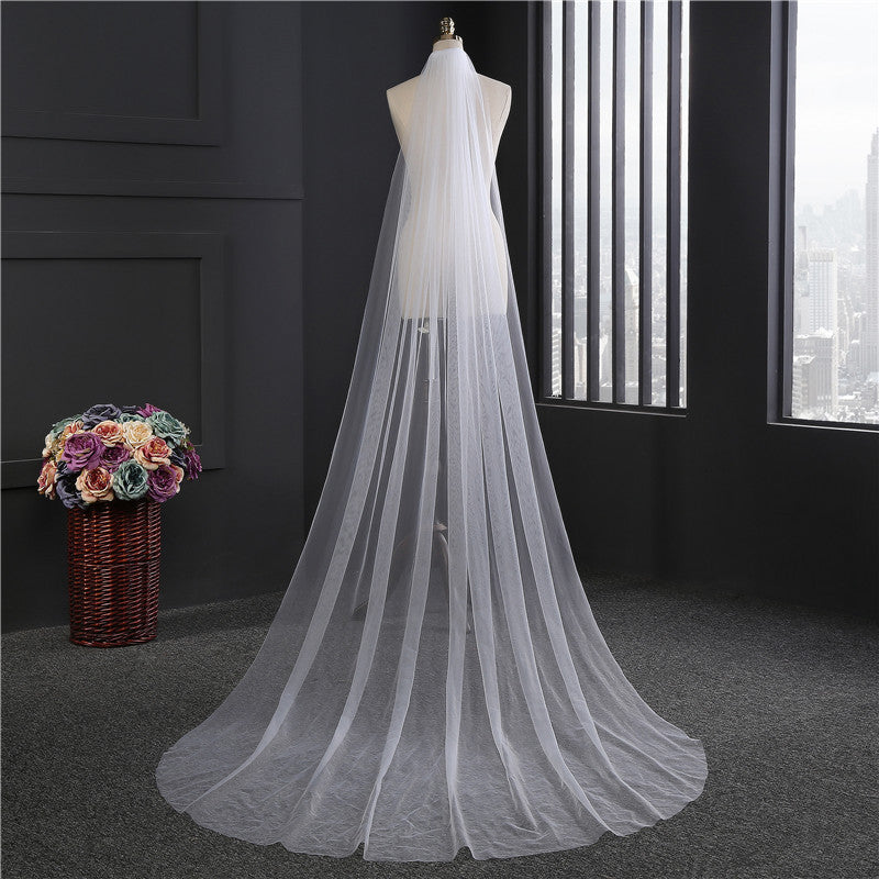 Best Wedding Veil One-Tier Cut Edge Tulle Cathedral Veils TS9011